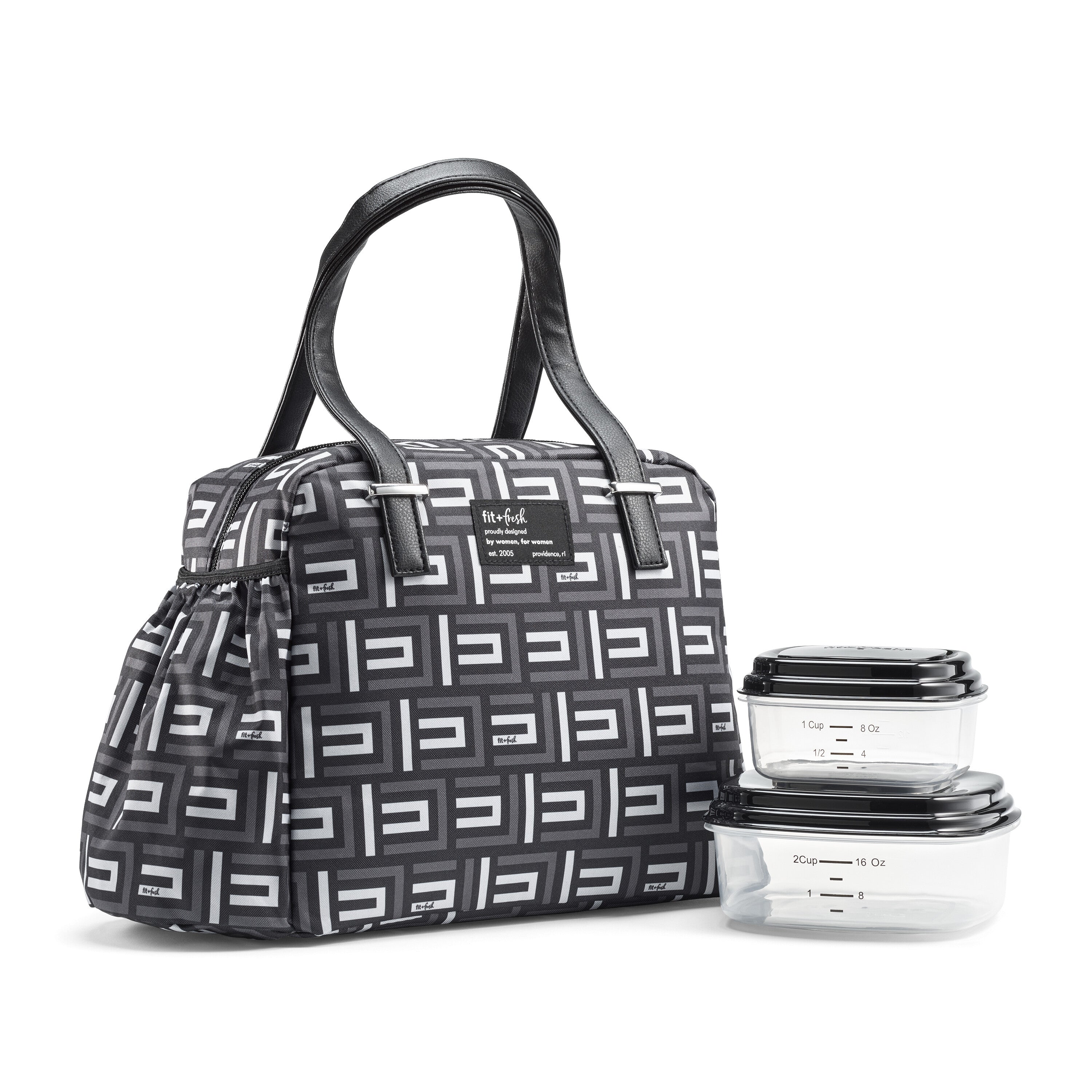 fit-fresh-laketown-lunch-bag-with-lunch-kit-black-geo image 1