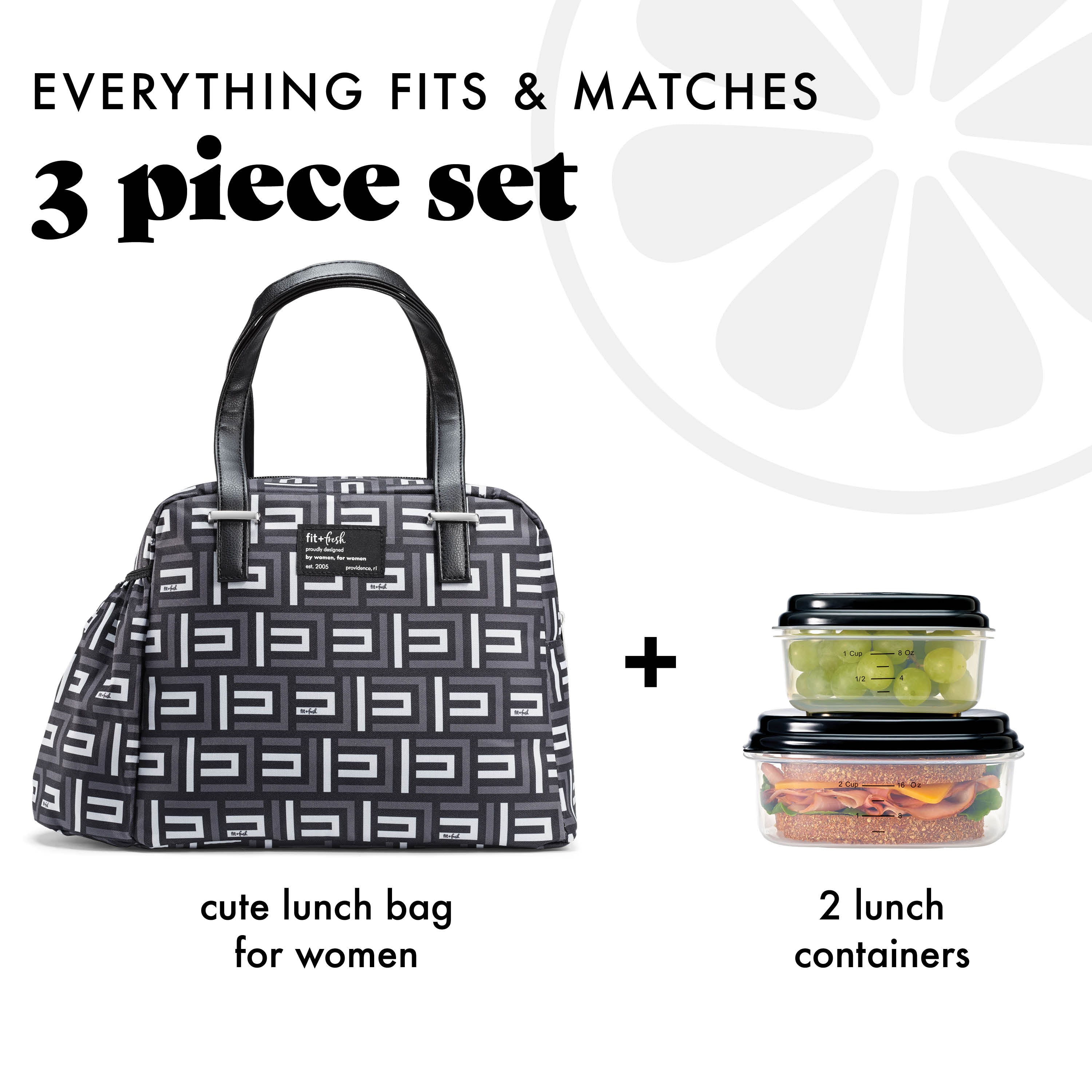 fit-fresh-laketown-lunch-bag-with-lunch-kit-black-geo image 2