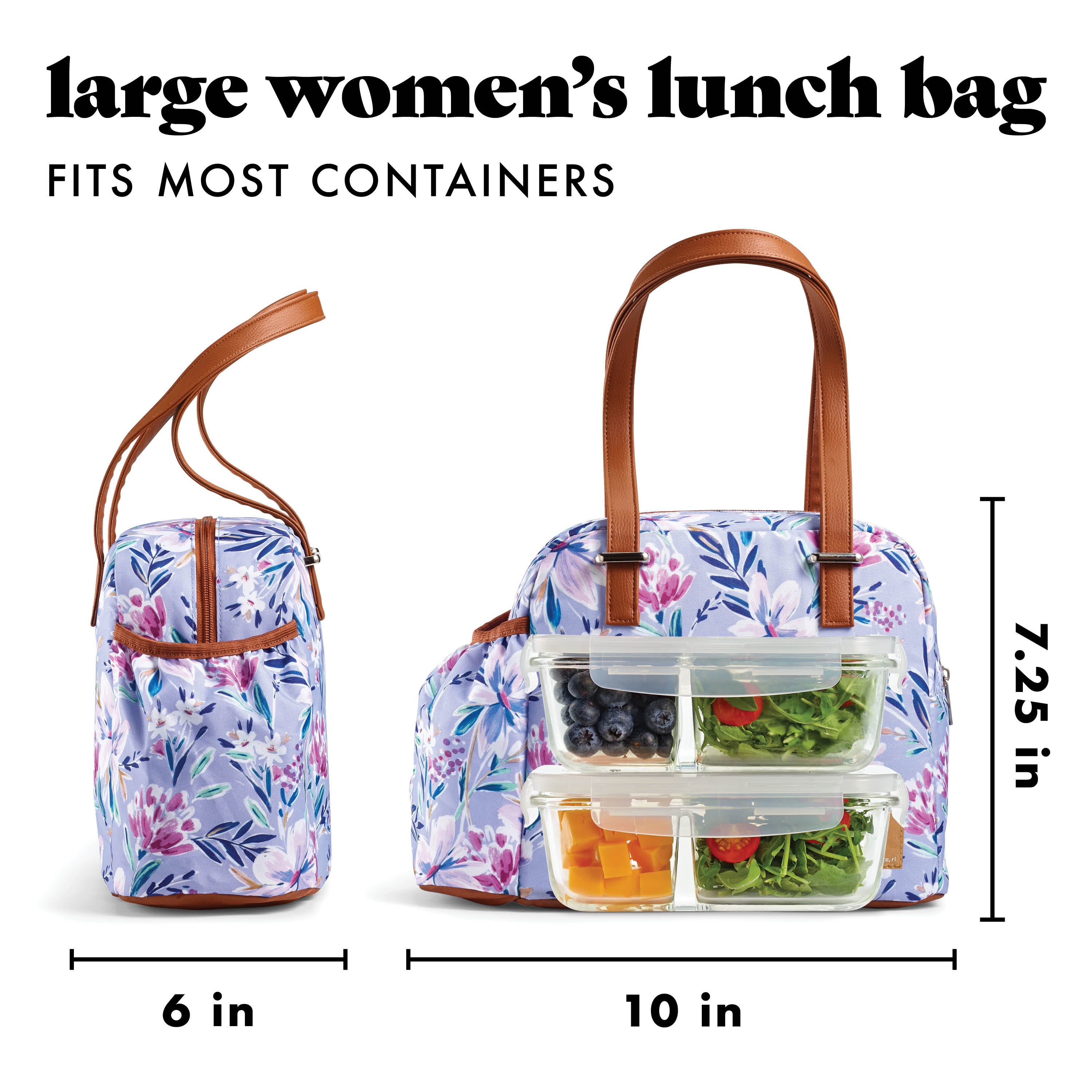 fit-fresh-laketown-lunch-bag-tulane-floral-lilac-compact-insulated-lunch-tote-wi image 2