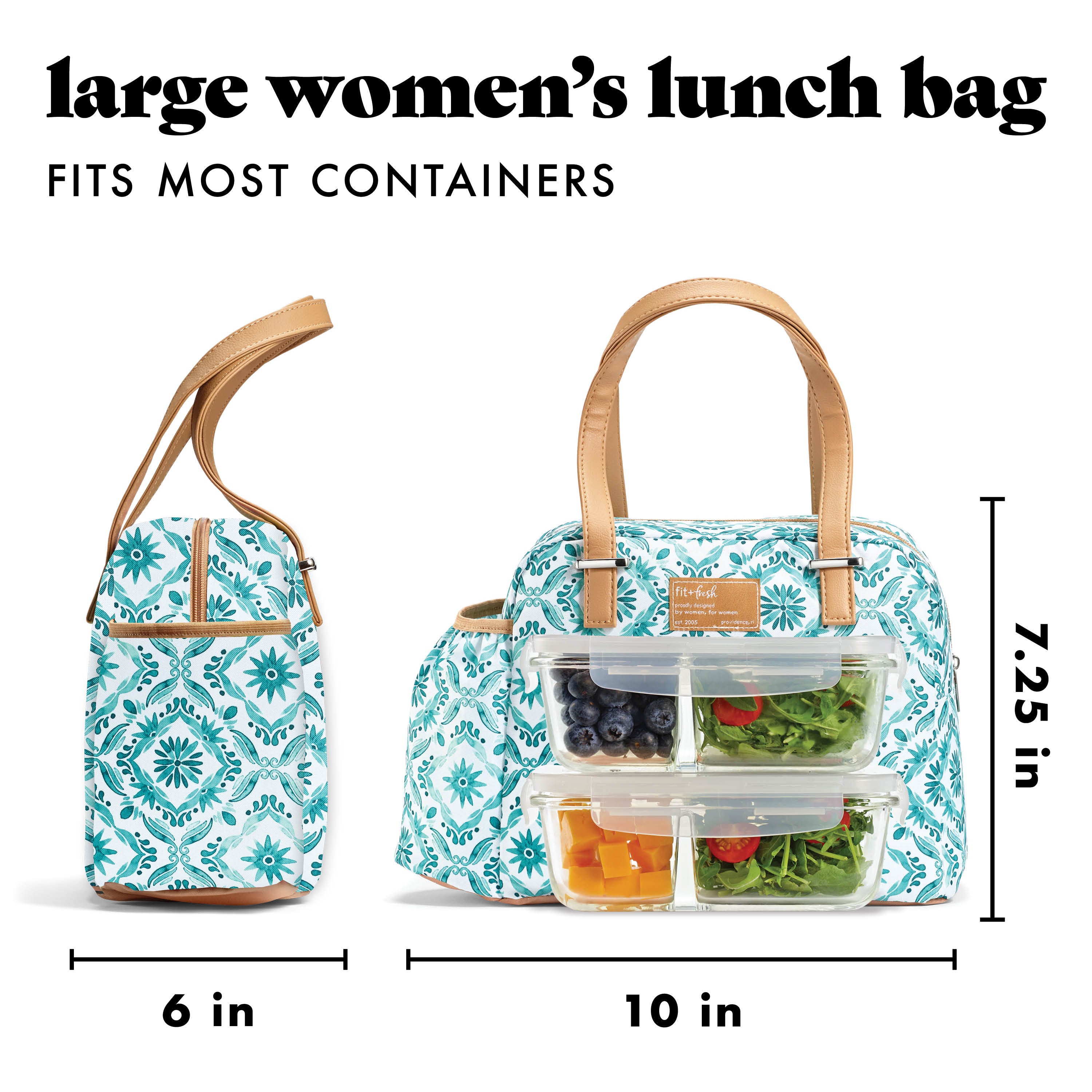 fit-fresh-laketown-lunch-bag-with-lunch-kit-aqua-floral-diamond-insulated-lunch- image 3