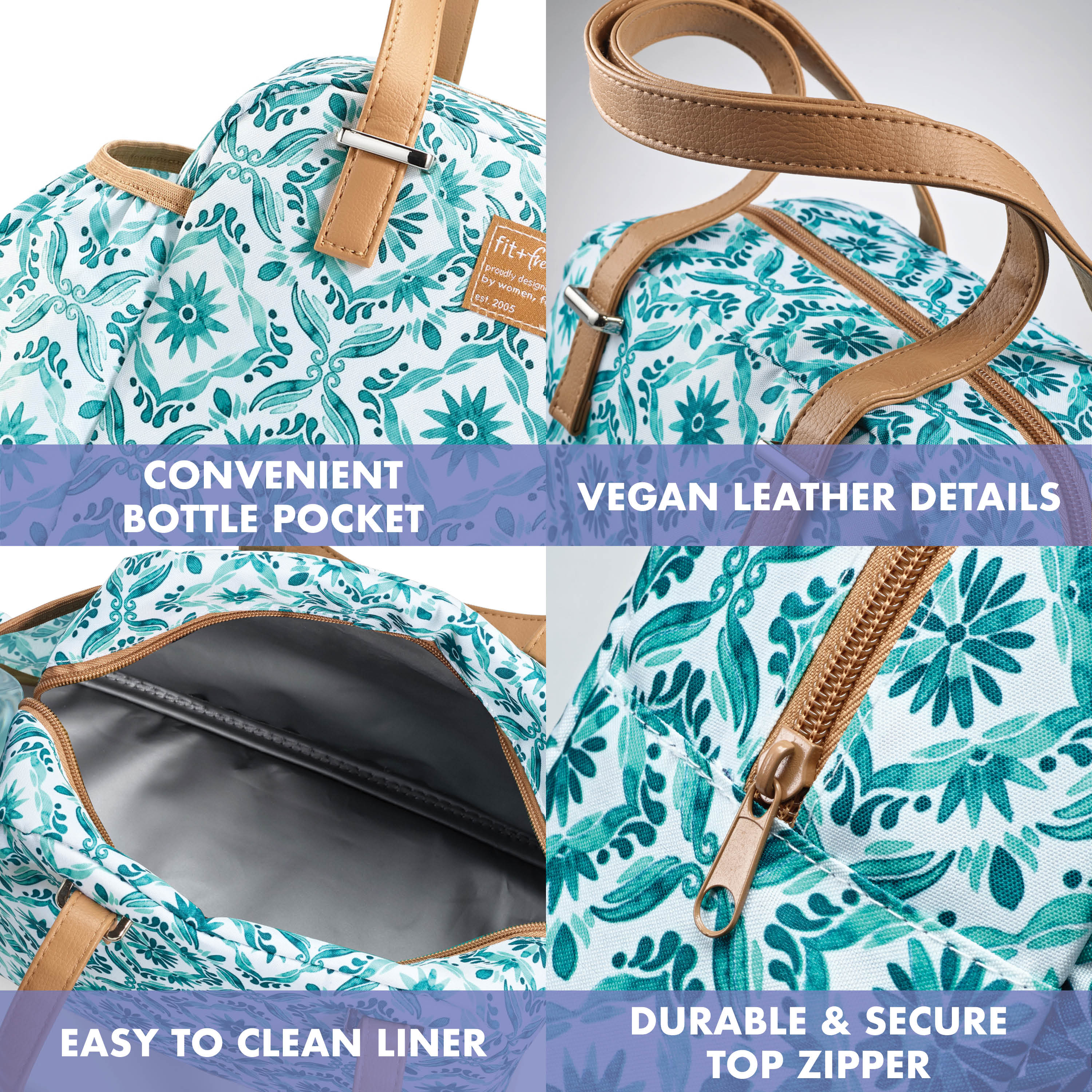 fit-fresh-laketown-lunch-bag-with-lunch-kit-aqua-floral-diamond-insulated-lunch- image 4