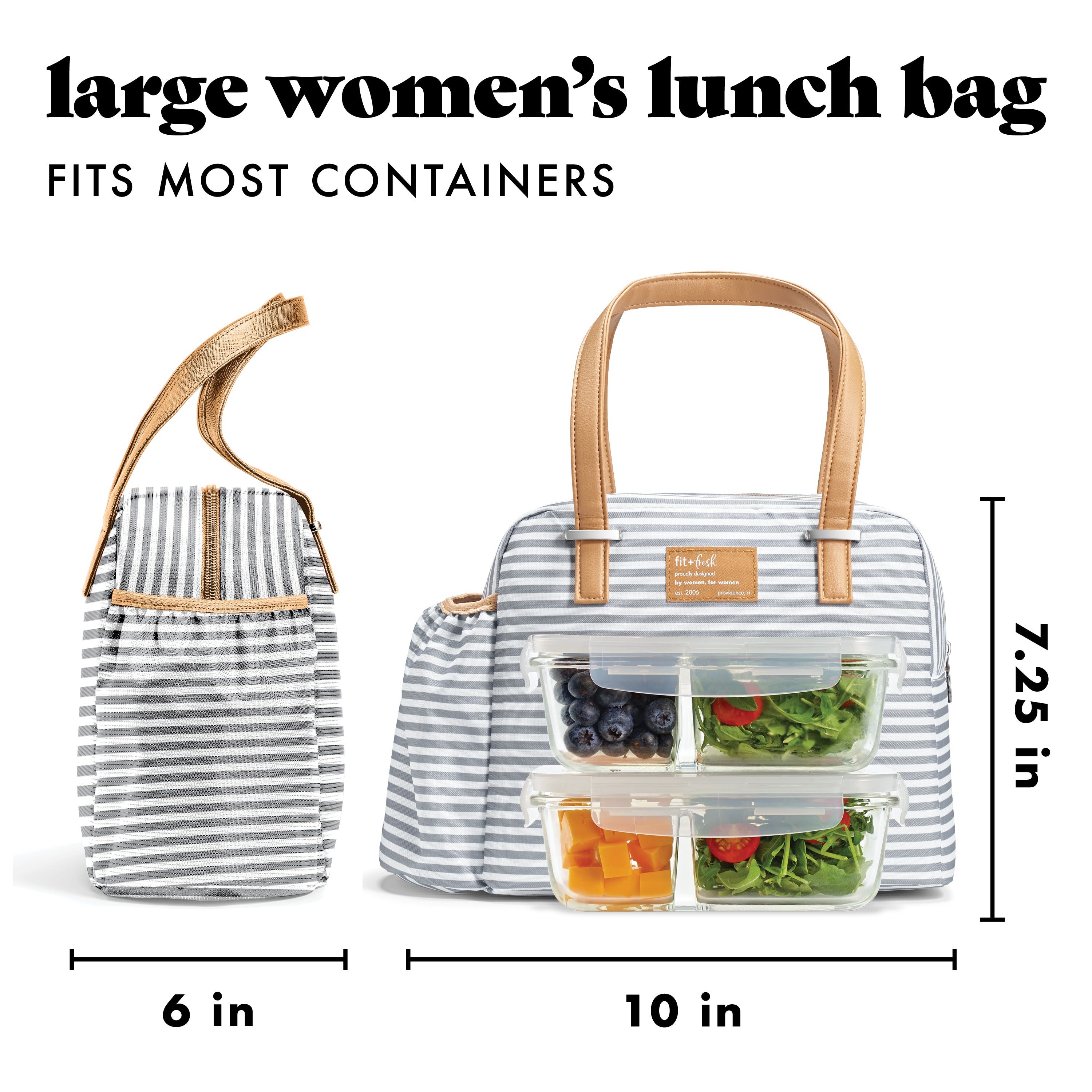 fit-fresh-laketown-lunch-bag-with-lunch-kit-thin-gray-stripe-roomy-10-x-6-x-7-25 image 3