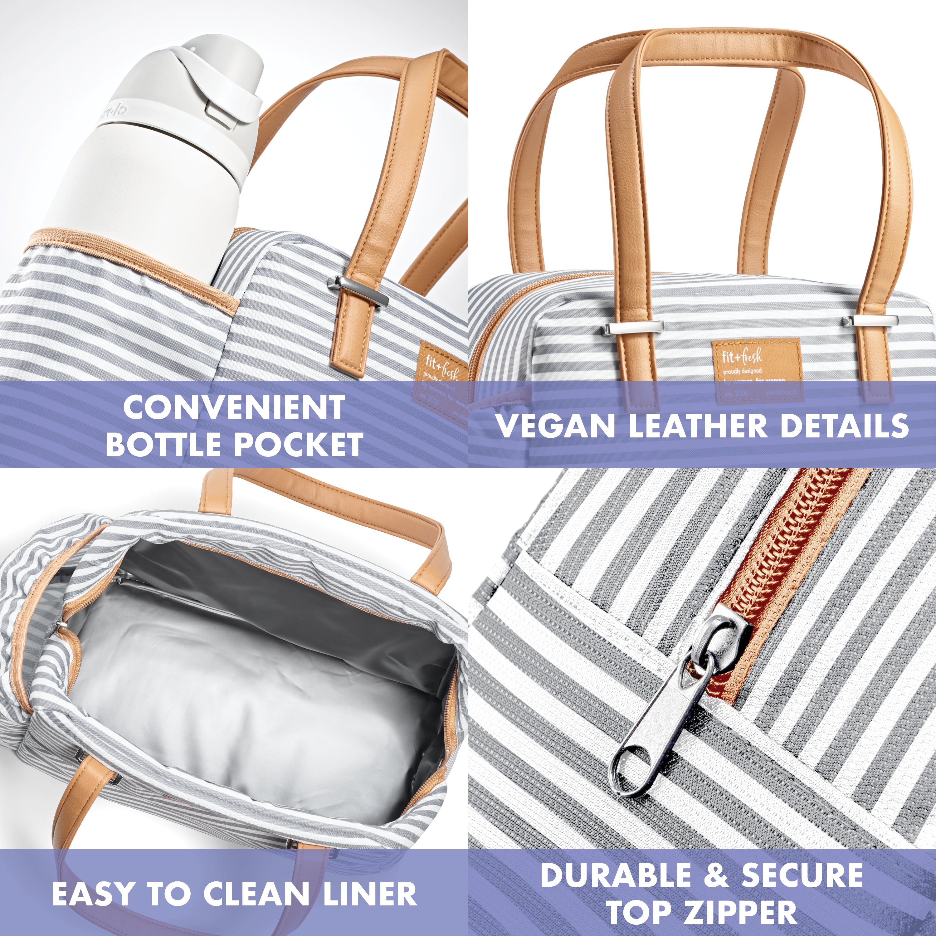 fit-fresh-laketown-lunch-bag-with-lunch-kit-thin-gray-stripe-roomy-10-x-6-x-7-25 image 4
