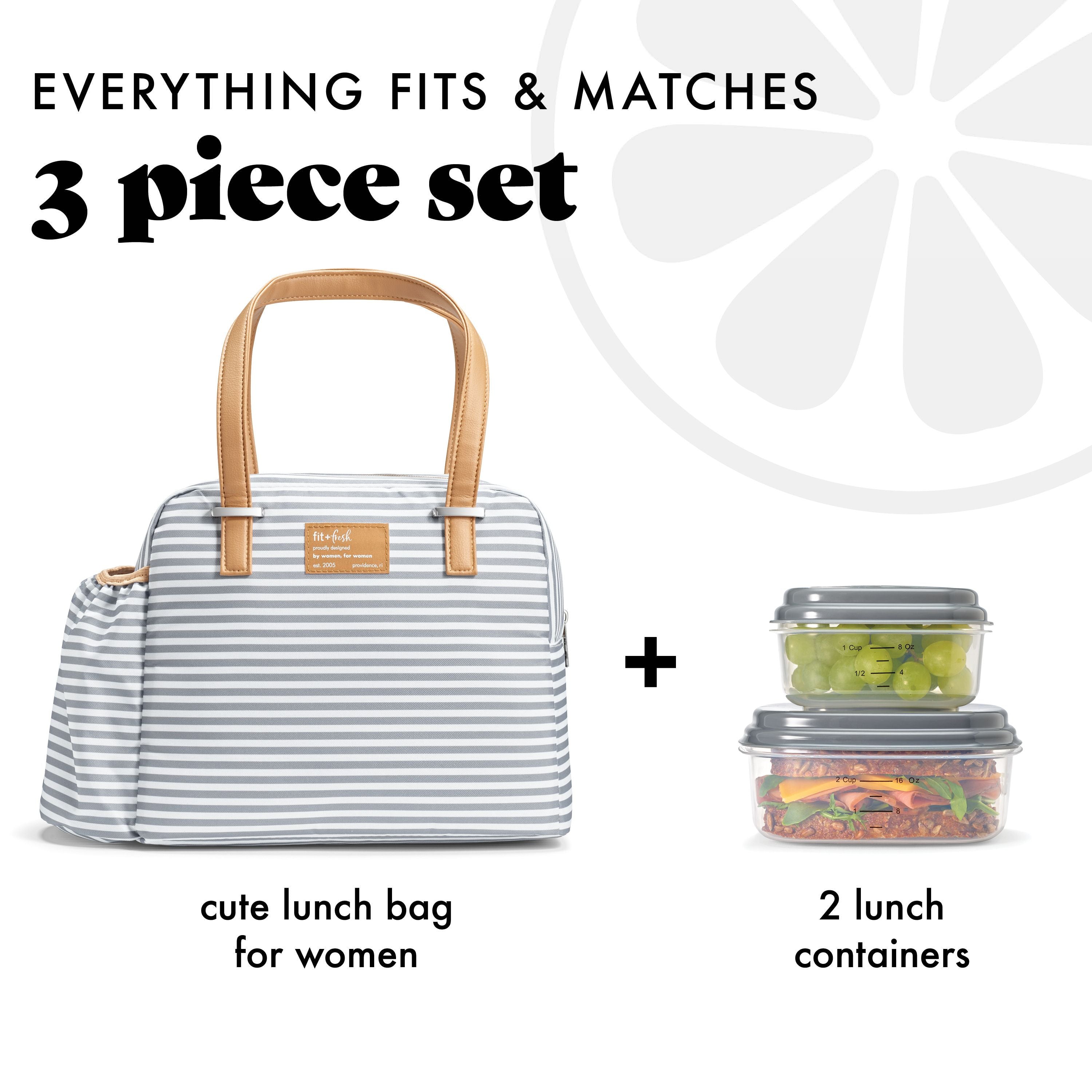 fit-fresh-laketown-lunch-bag-with-lunch-kit-thin-gray-stripe-roomy-10-x-6-x-7-25 image 2