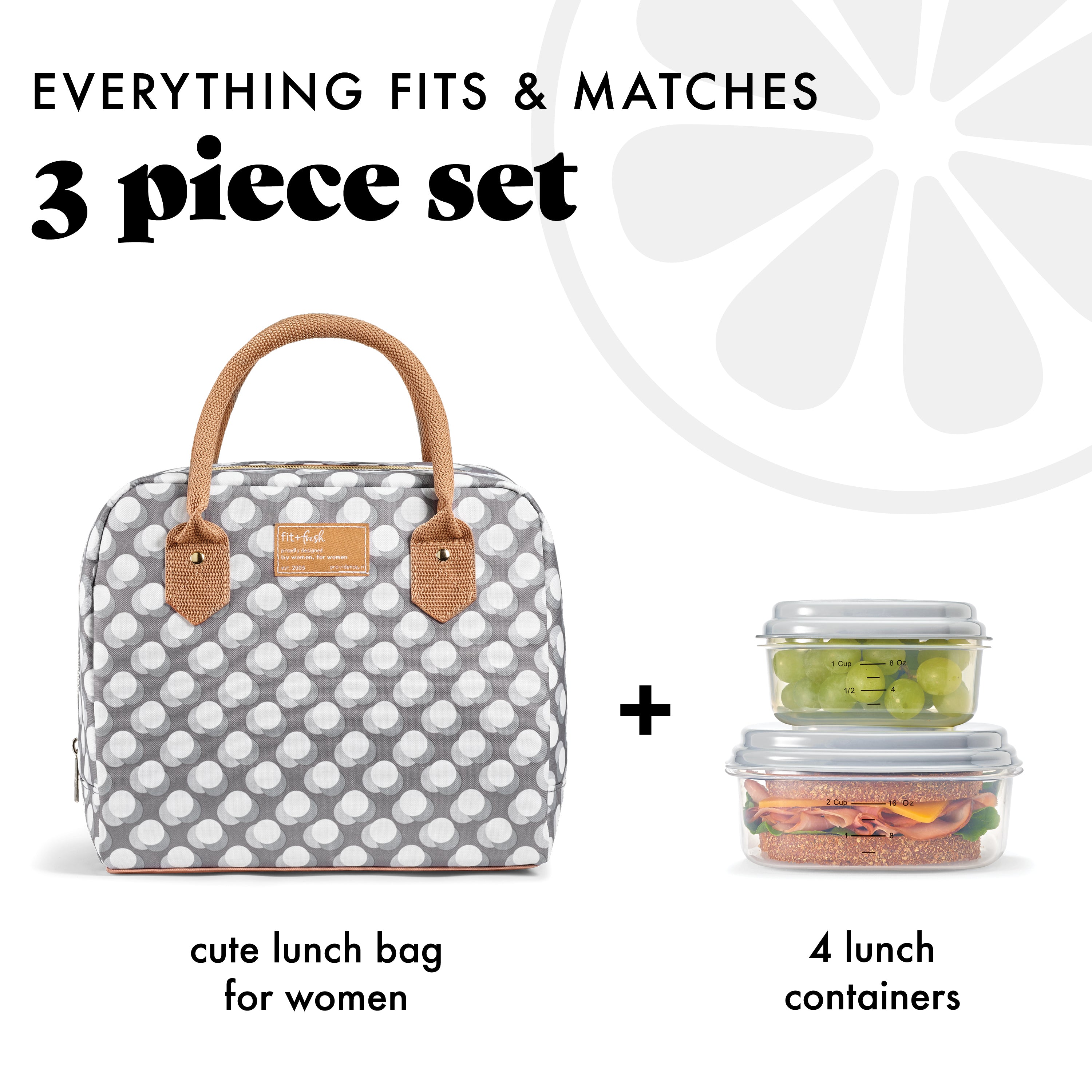 fit-fresh-bloomington-lunch-bag-with-lunch-kit-gray-dot-roomy-lunch-bag-with-two image 2
