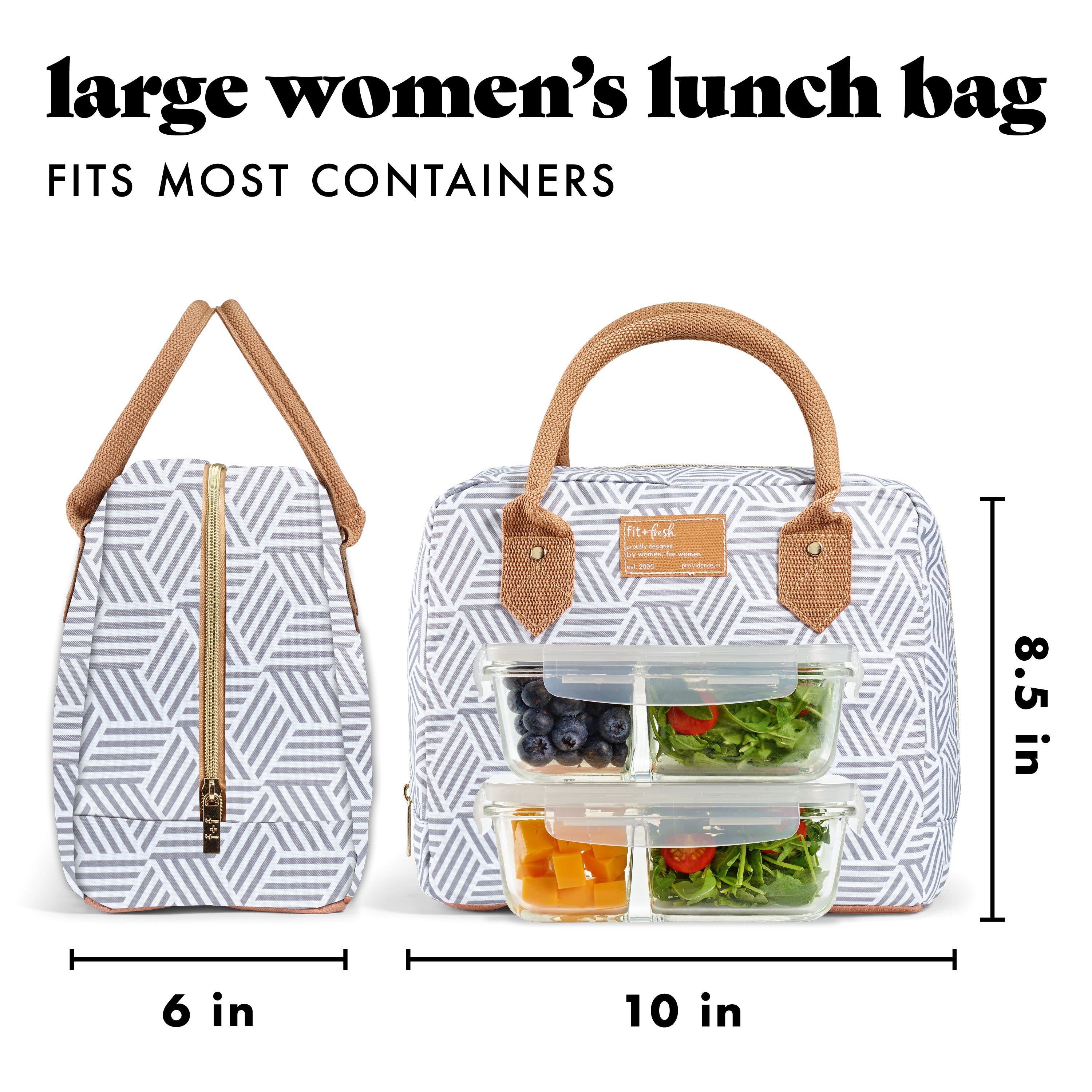 fit-fresh-bloomington-lunch-bag-with-lunch-kit-gray-seaport-geo-insulated-lunch- image 3