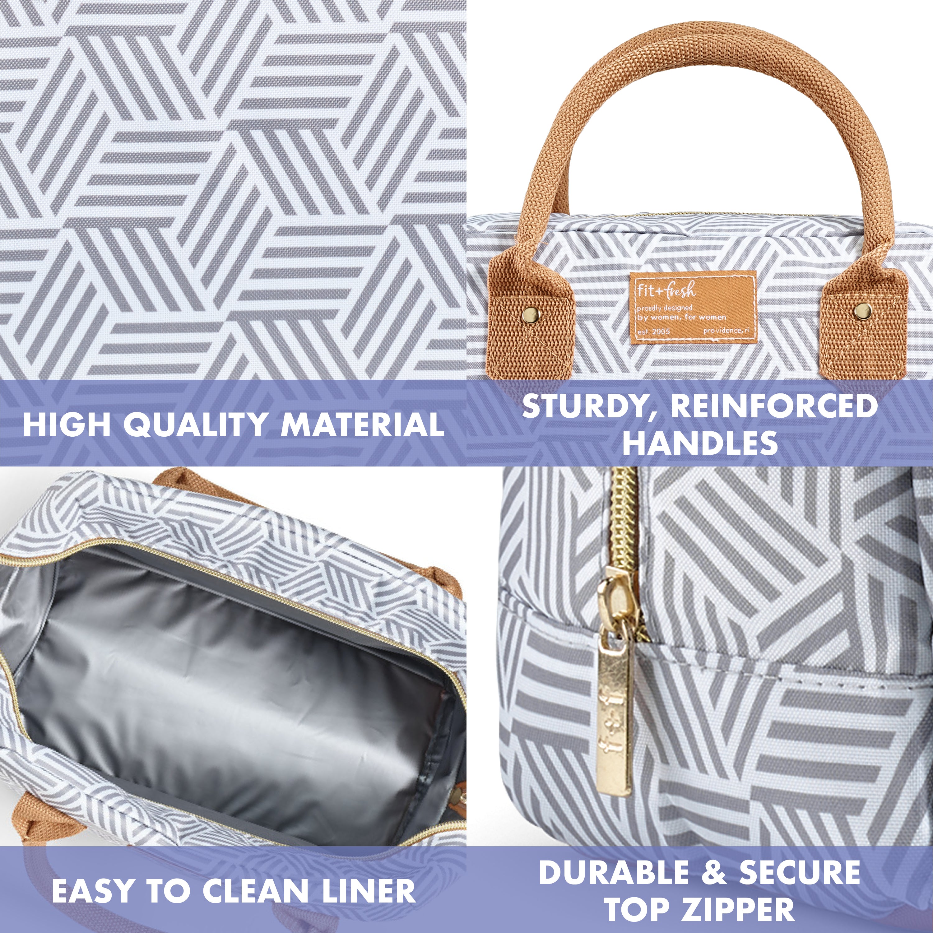fit-fresh-bloomington-lunch-bag-with-lunch-kit-gray-seaport-geo-insulated-lunch- image 4