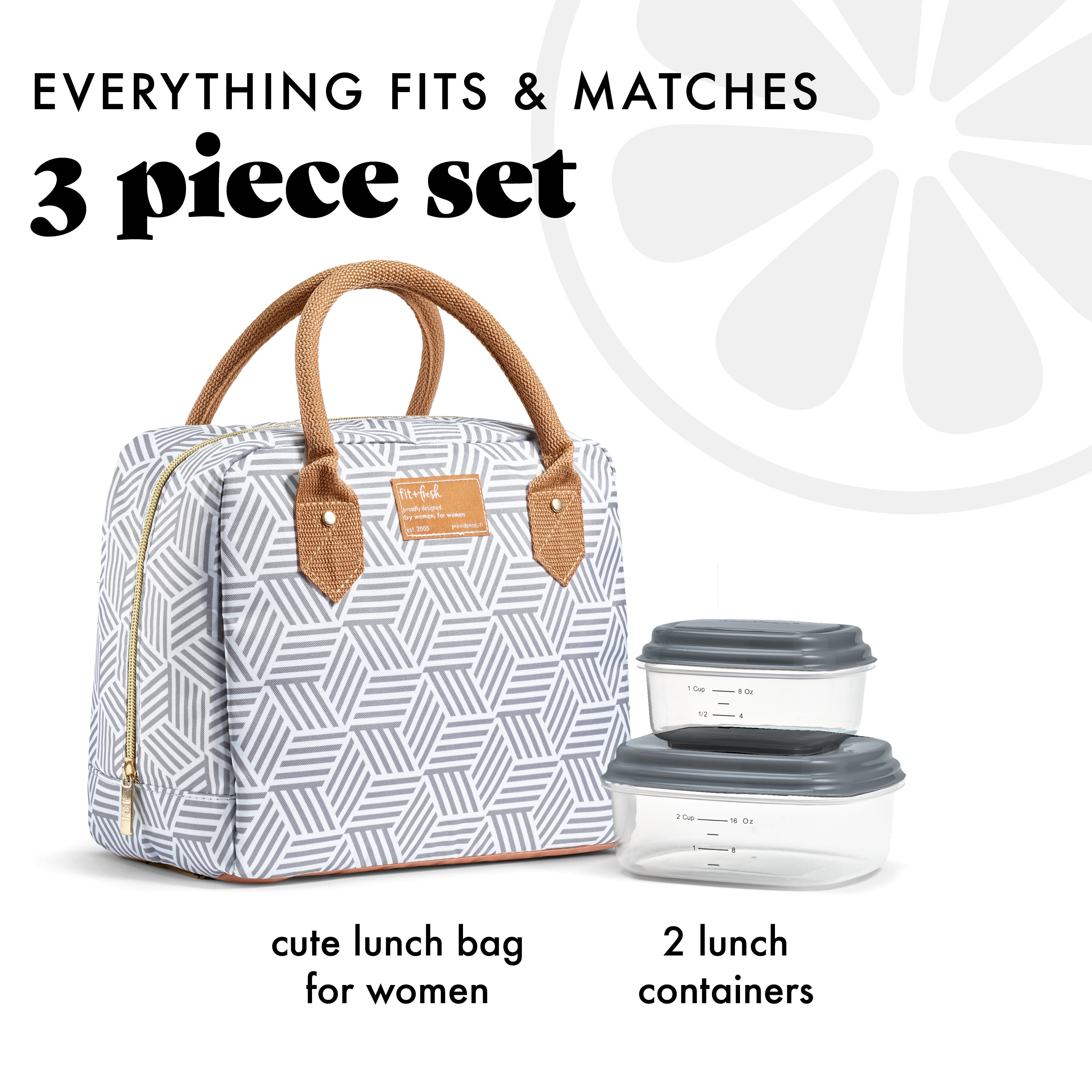 fit-fresh-bloomington-lunch-bag-with-lunch-kit-gray-seaport-geo-insulated-lunch- image 2