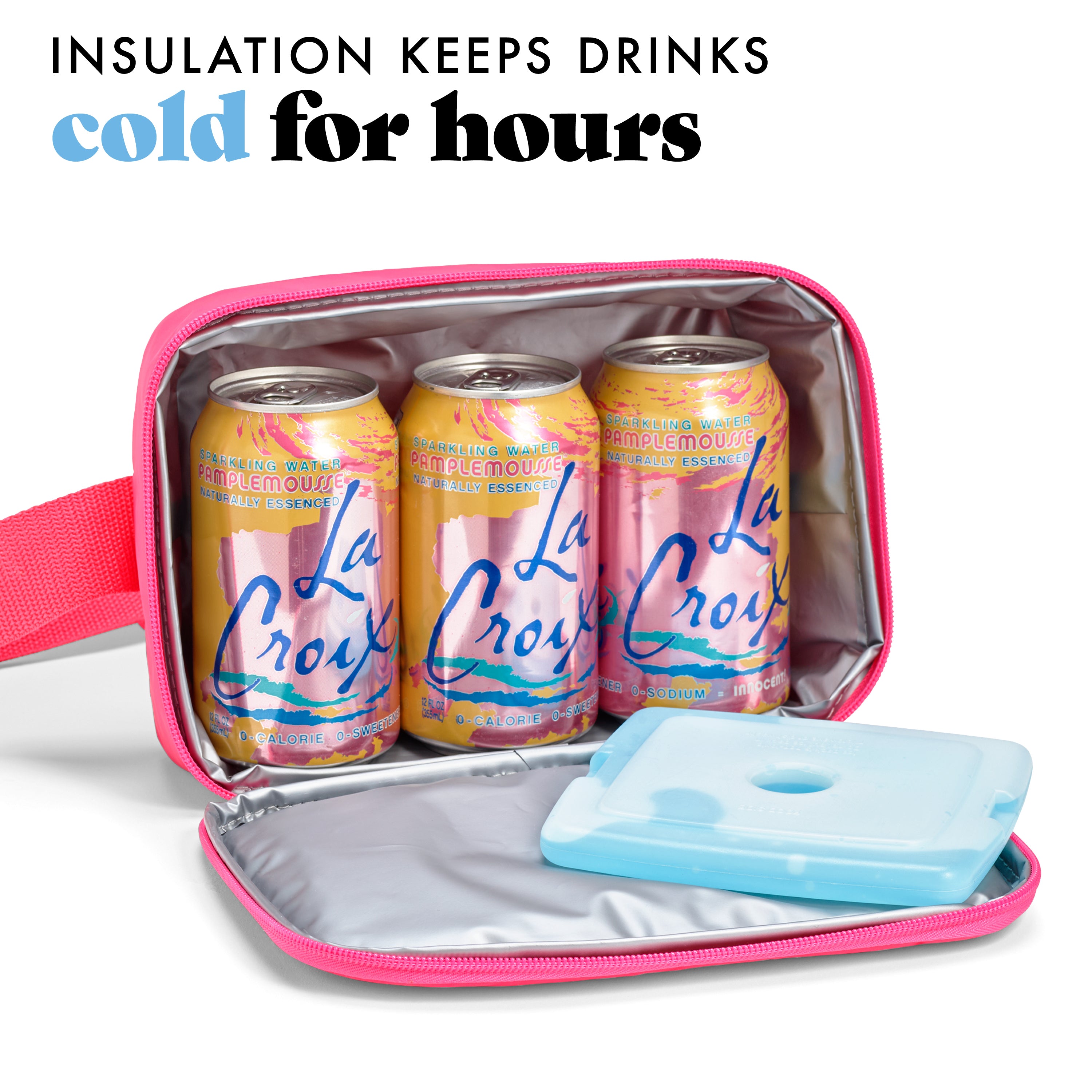 fit-fresh-jada-3-can-cooler-belt-bag-hot-pink-insulated-hands-free-sling-cooler- image 2