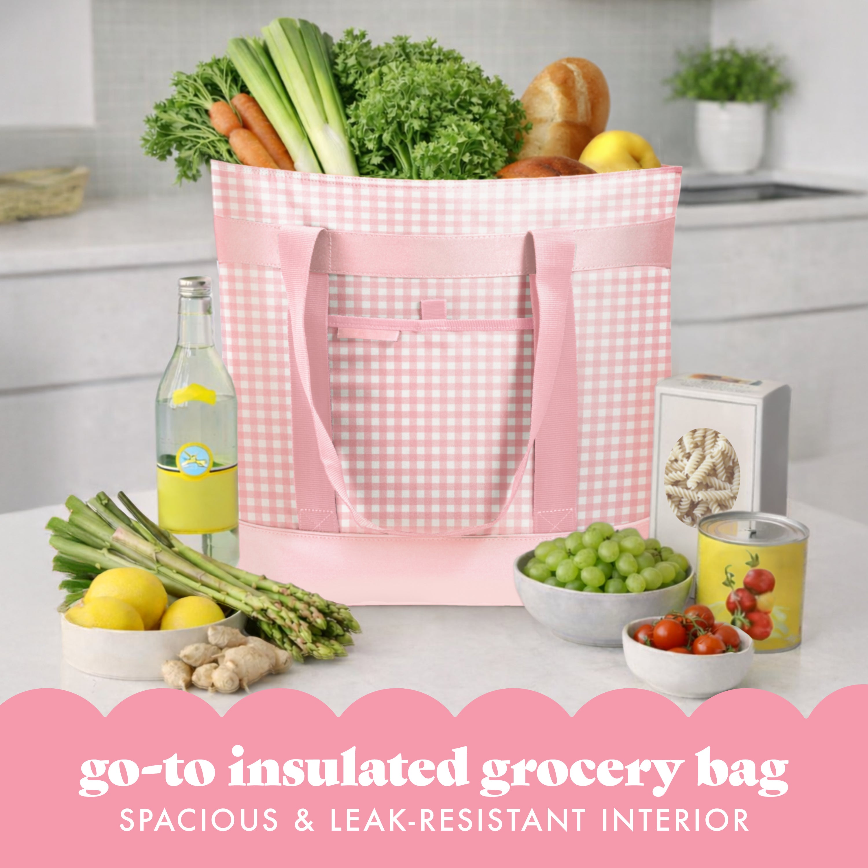 fit-fresh-xl-insulated-cooler-tote-bag-pink-gingham-large-16-5-x-8-x-17-5-zipper image 2