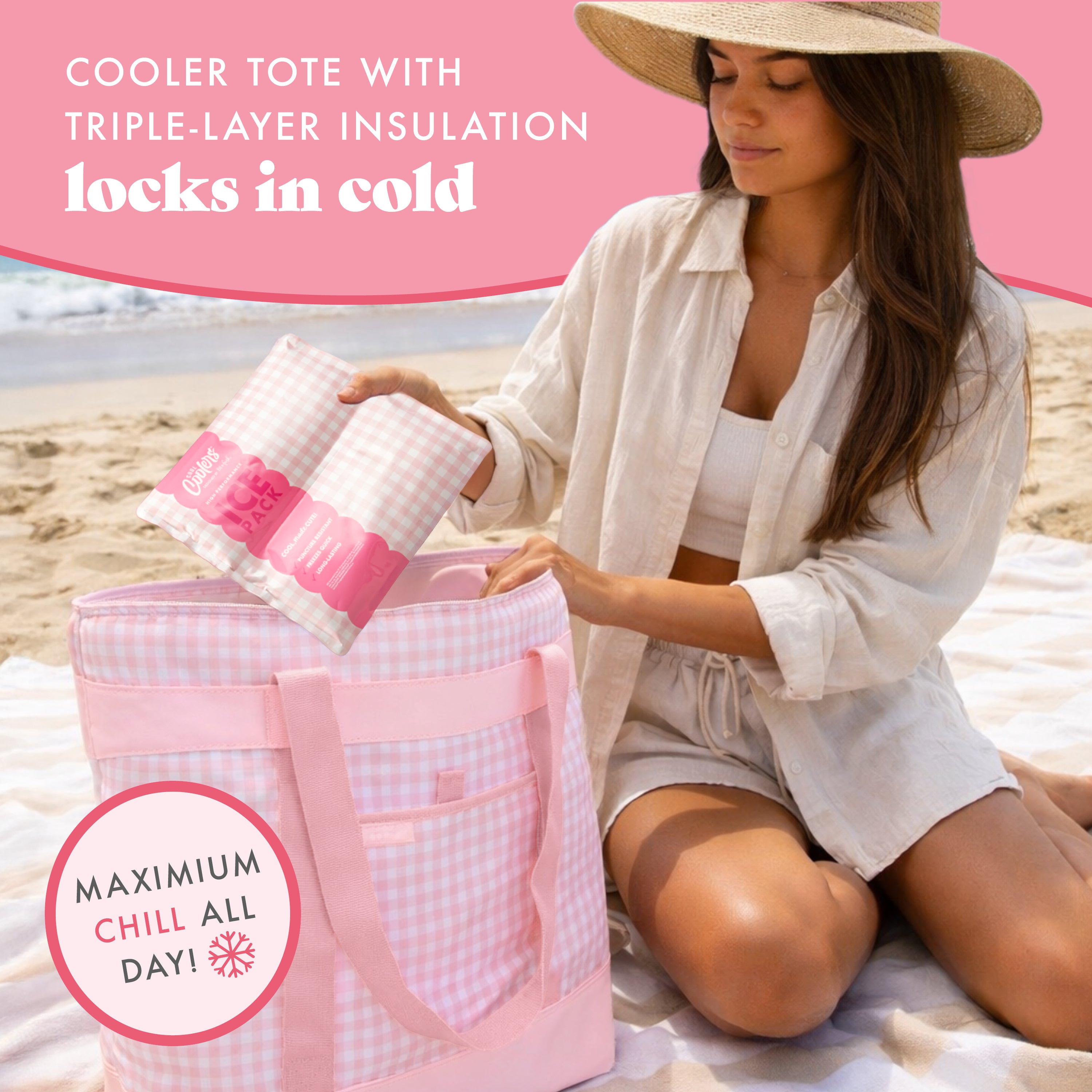 fit-fresh-xl-insulated-cooler-tote-bag-pink-gingham-large-16-5-x-8-x-17-5-zipper image 5