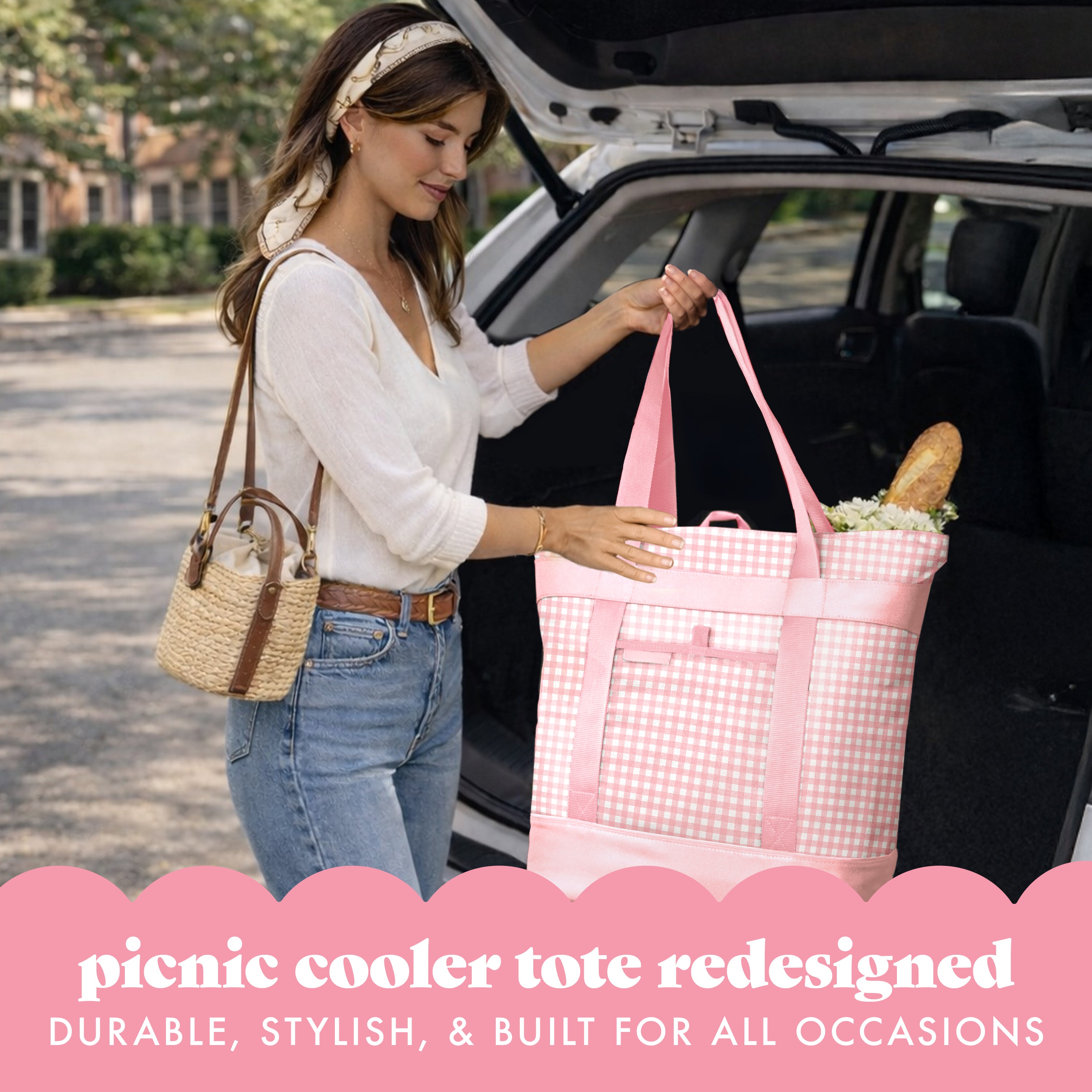 fit-fresh-xl-insulated-cooler-tote-bag-pink-gingham-large-16-5-x-8-x-17-5-zipper image 6