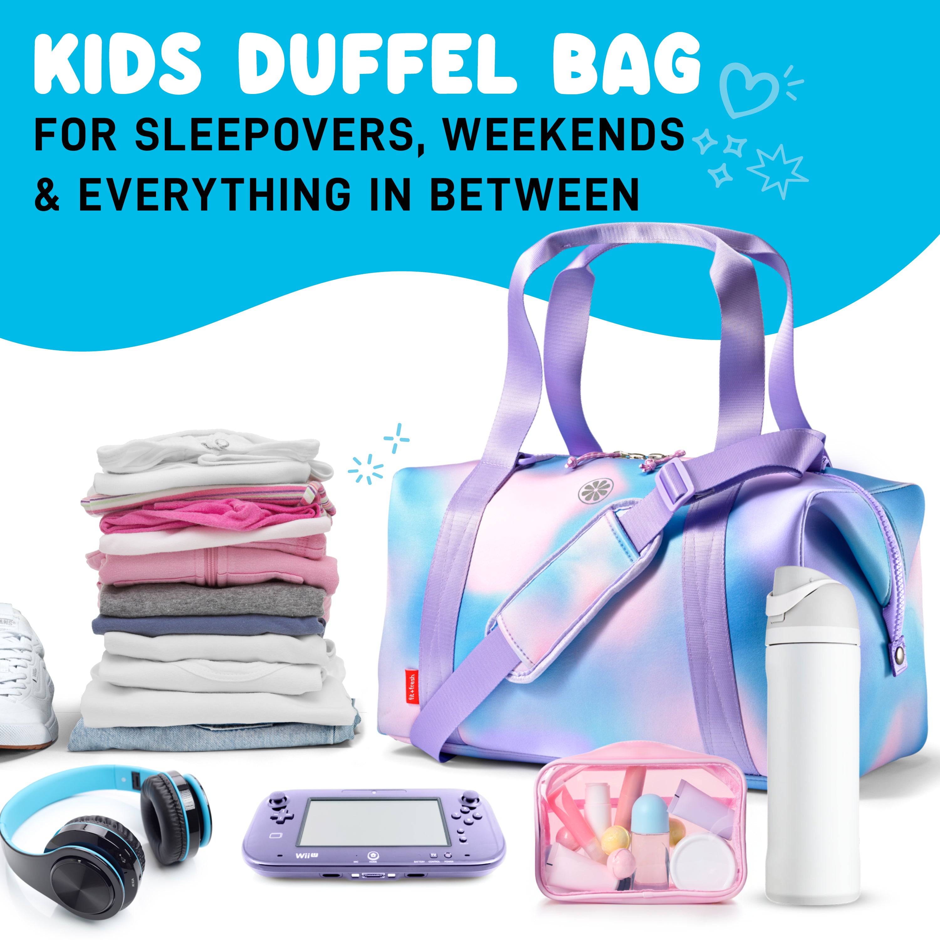 fit-fresh-neoprene-kids-travel-duffel-17-inch-pink-purple image 6