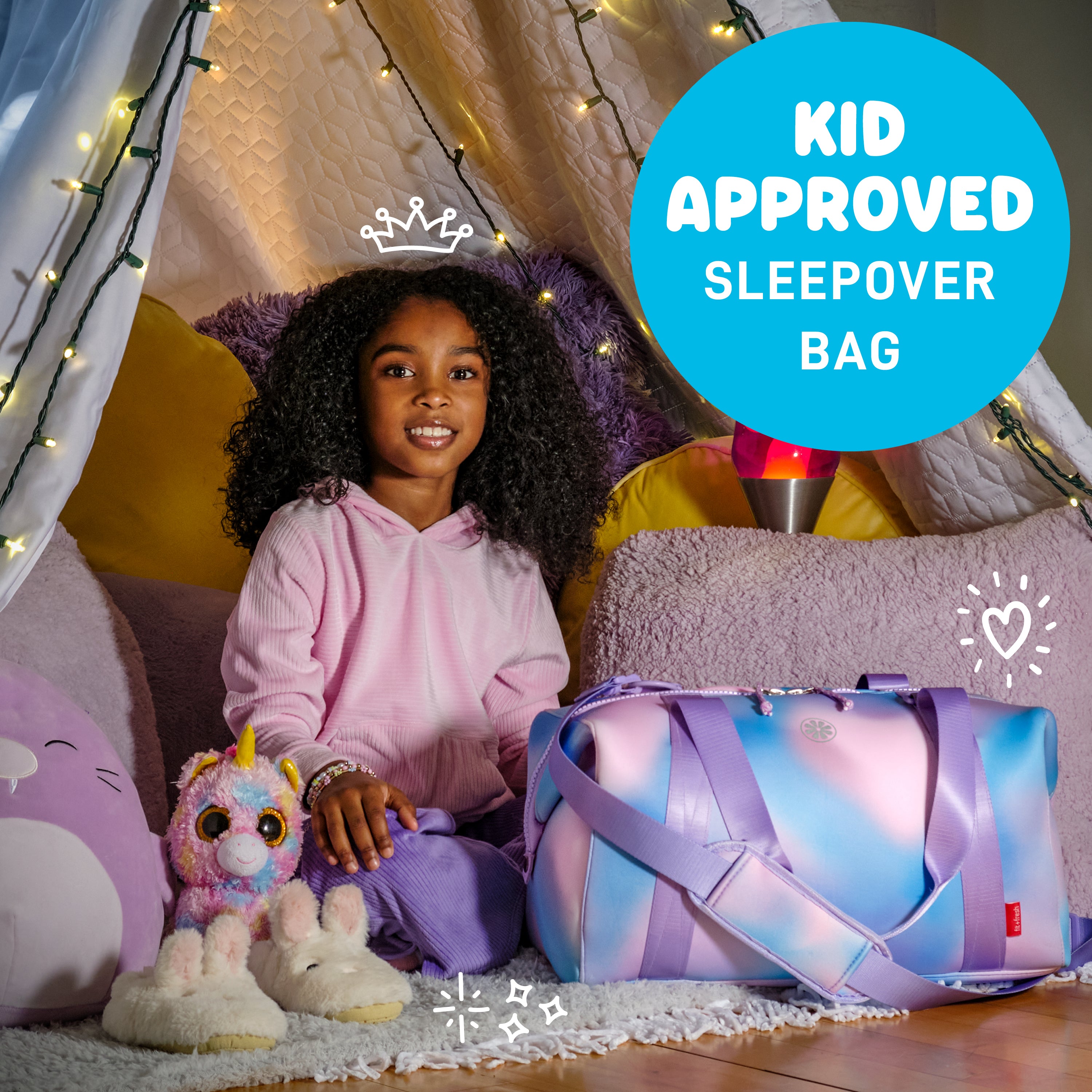 fit-fresh-neoprene-kids-travel-duffel-17-inch-pink-purple image 7