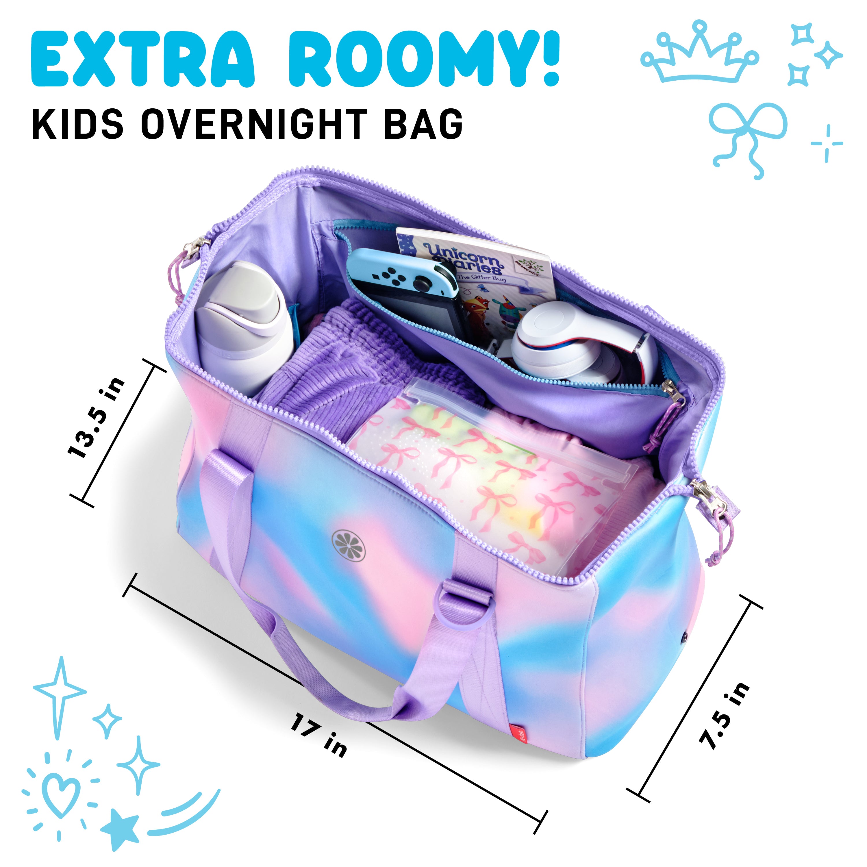fit-fresh-neoprene-kids-travel-duffel-17-inch-pink-purple image 2