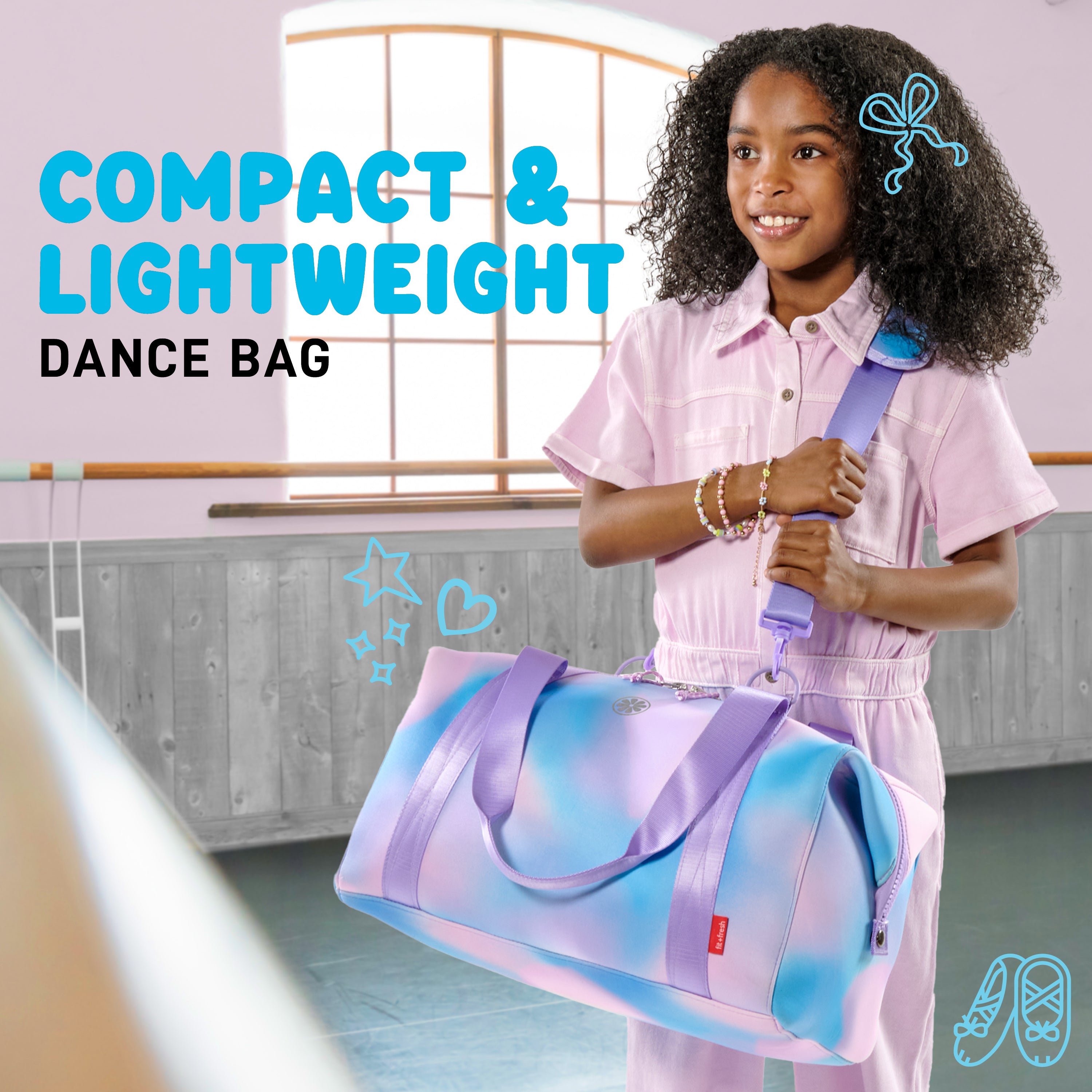 fit-fresh-neoprene-kids-travel-duffel-17-inch-pink-purple image 3