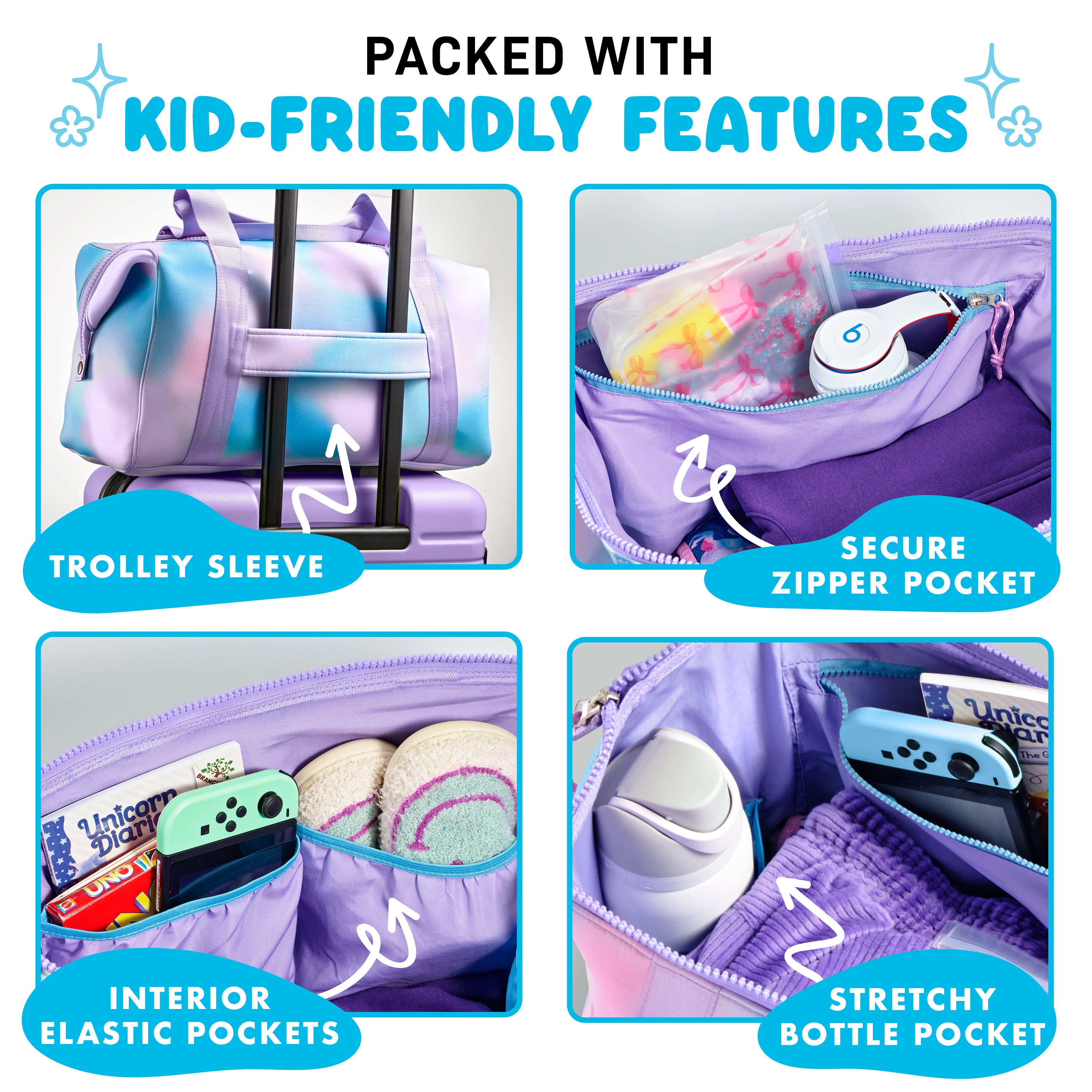 fit-fresh-neoprene-kids-travel-duffel-17-inch-pink-purple image 5
