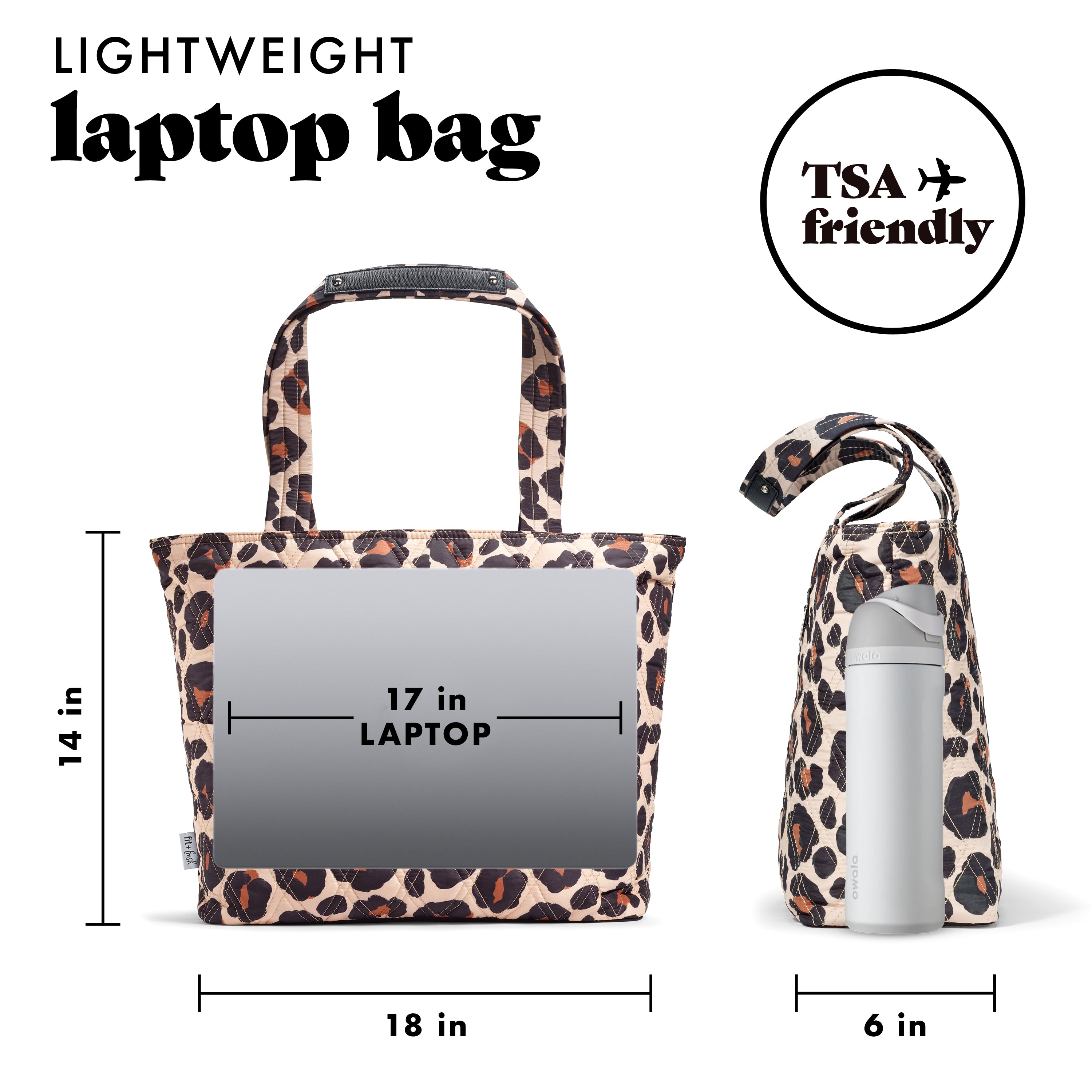 fit-fresh-metro-tote-2-in-1-work-lunch-bag-leopard-18-quilted-laptop-work-tote-w image 2