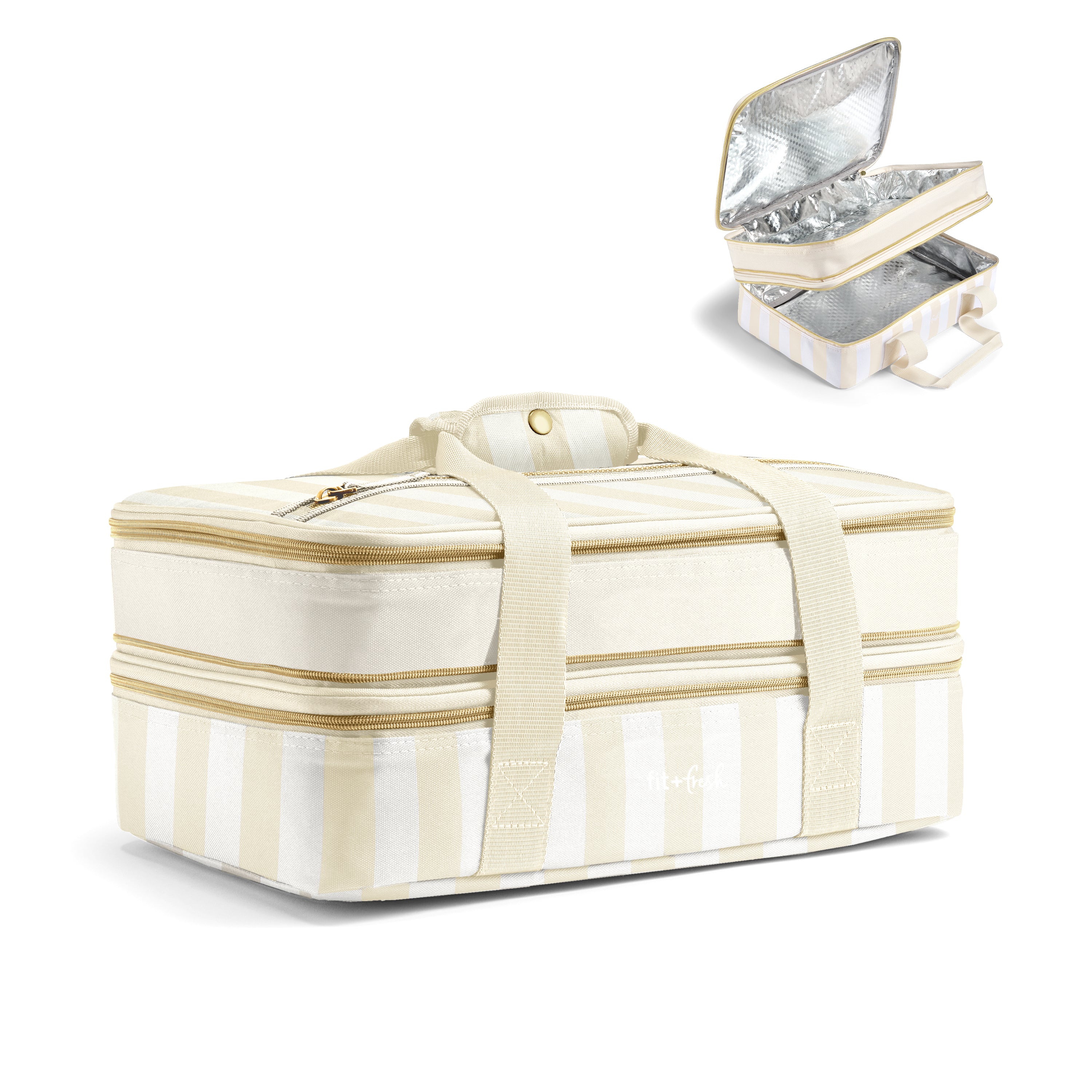 fit-fresh-insulated-double-decker-casserole-carrier-pina-colada-cabana-stripe-tw image 1