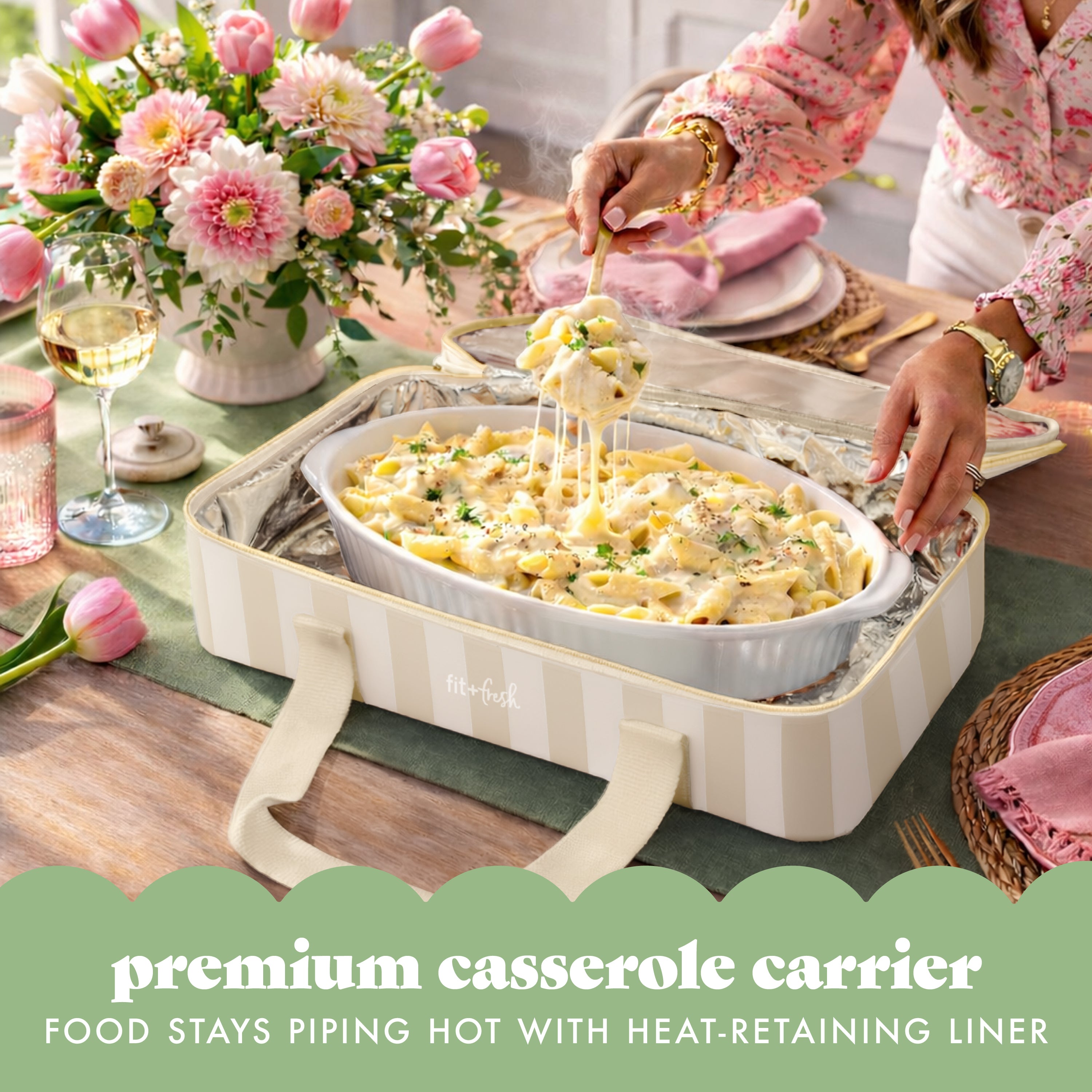 fit-fresh-insulated-double-decker-casserole-carrier-pina-colada-cabana-stripe-tw image 2