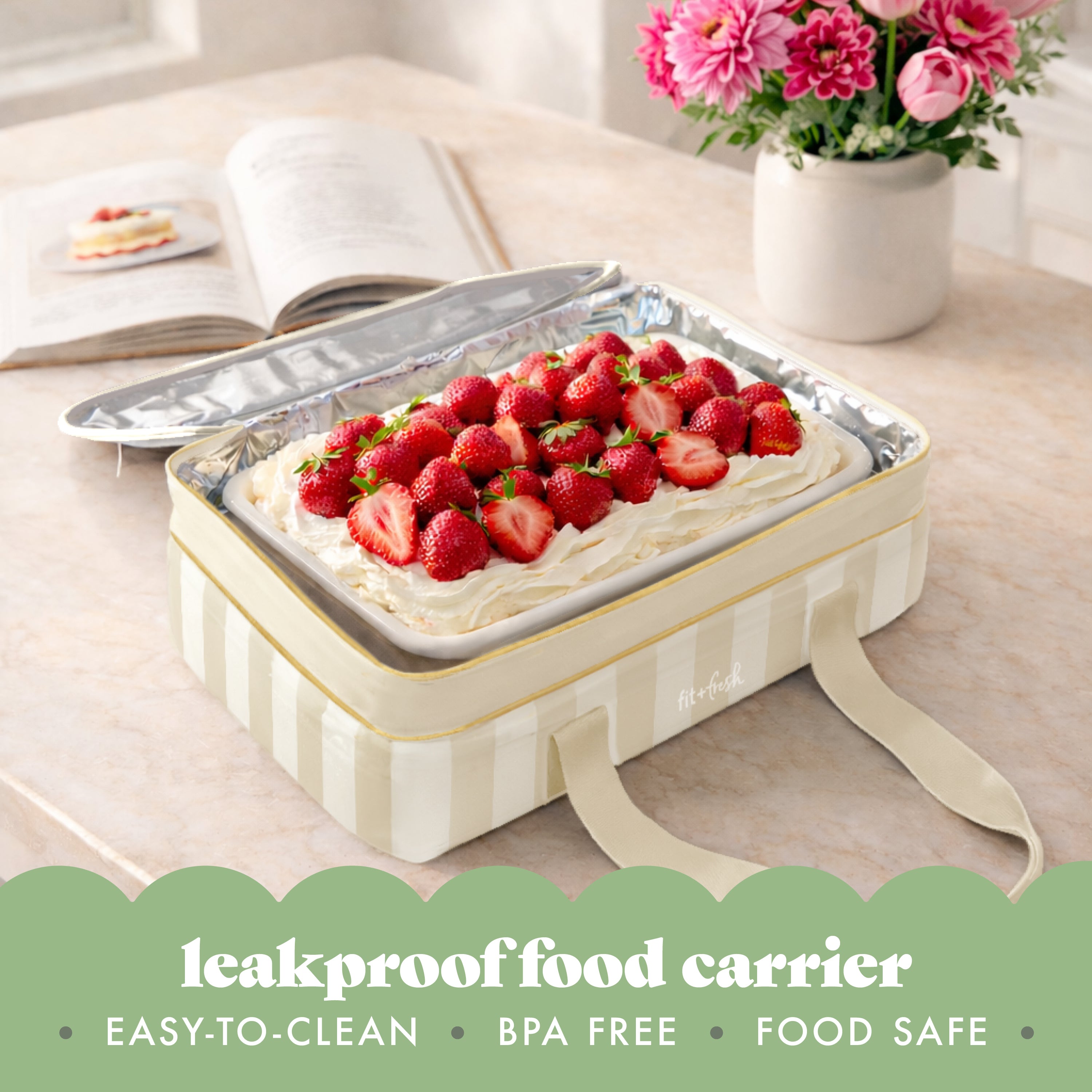fit-fresh-insulated-double-decker-casserole-carrier-pina-colada-cabana-stripe-tw image 6