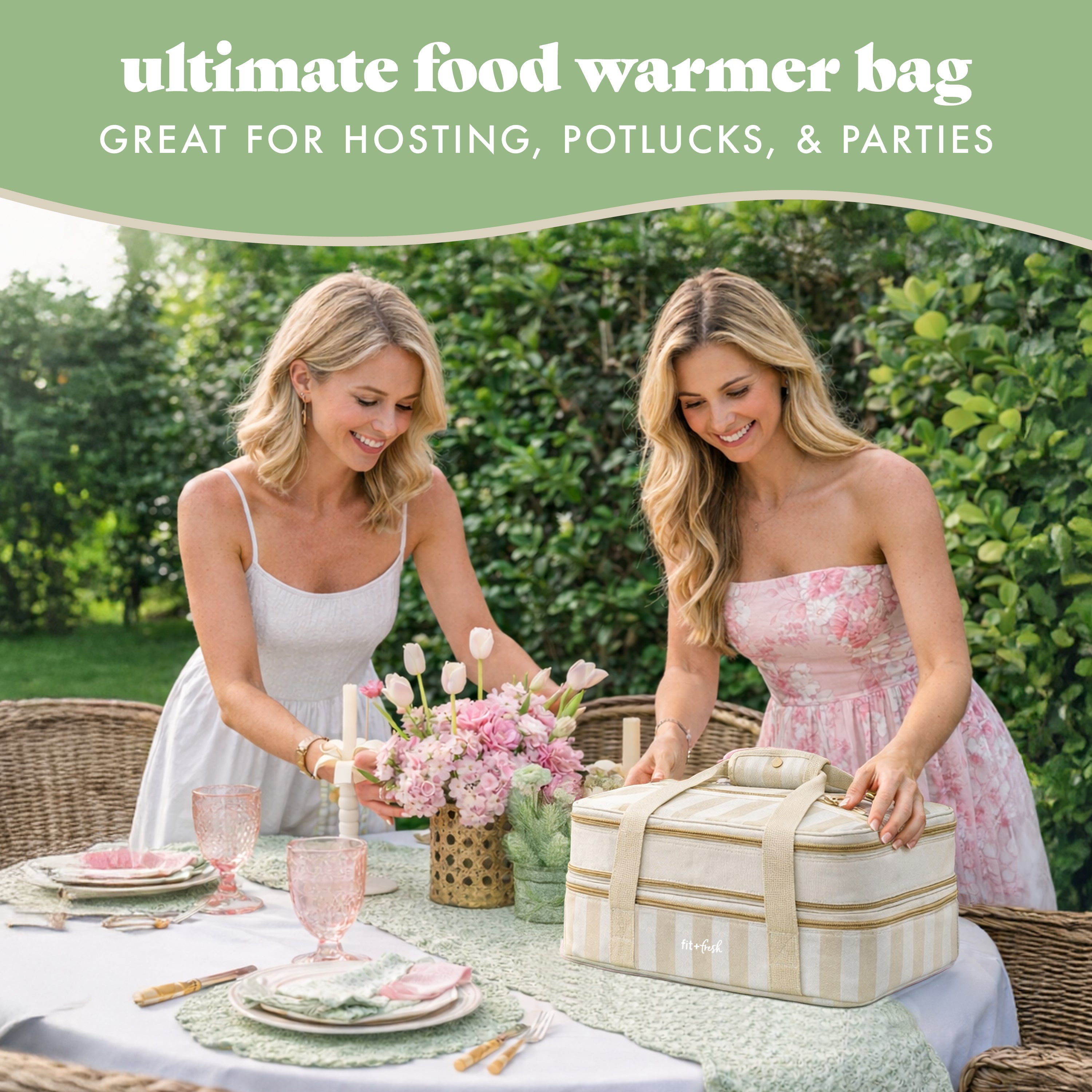 fit-fresh-insulated-double-decker-casserole-carrier-pina-colada-cabana-stripe-tw image 3