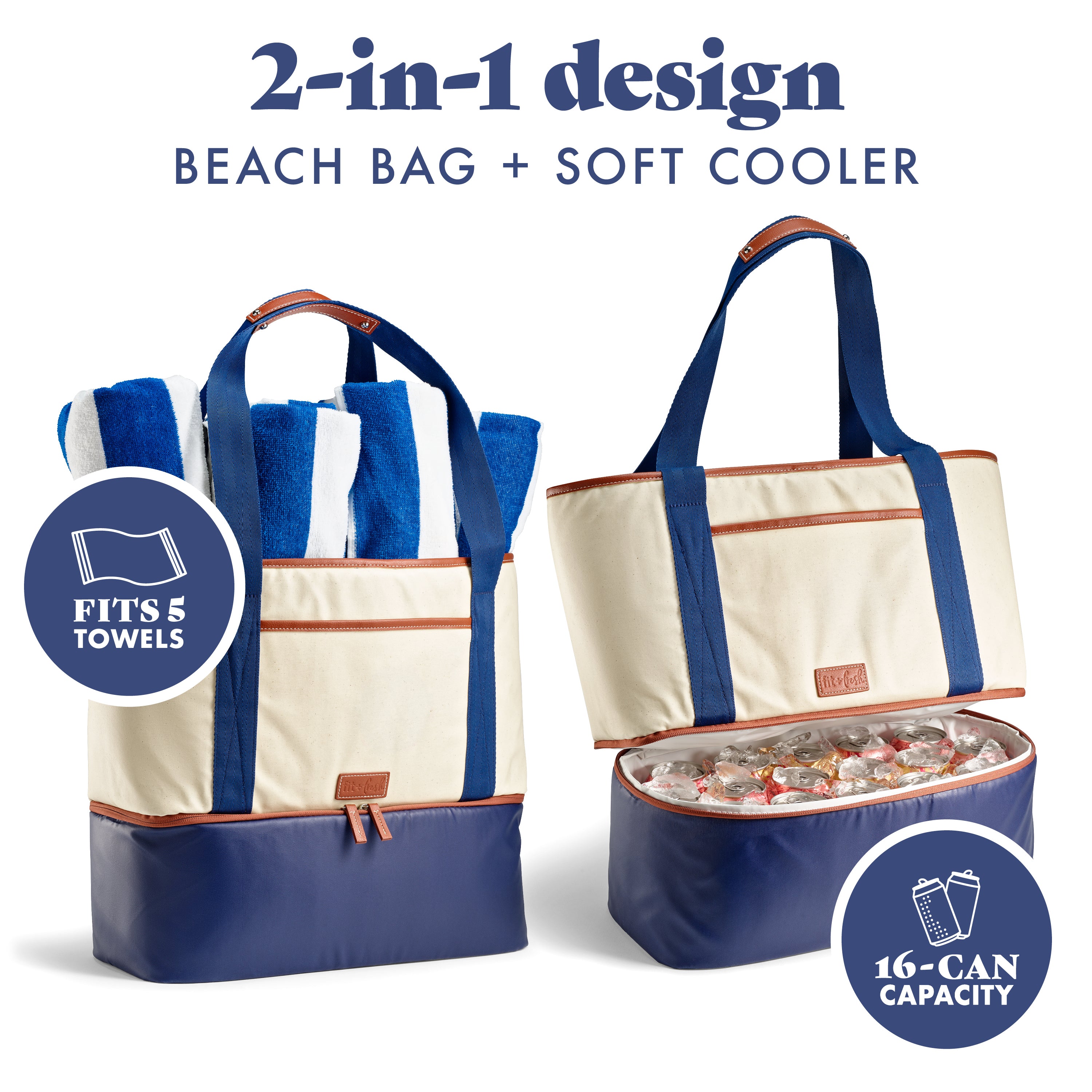 fit-fresh-narragansett-2-in-1-cooler-tote-bag-deluxe-canvas-beach-tote-with-16-c image 2