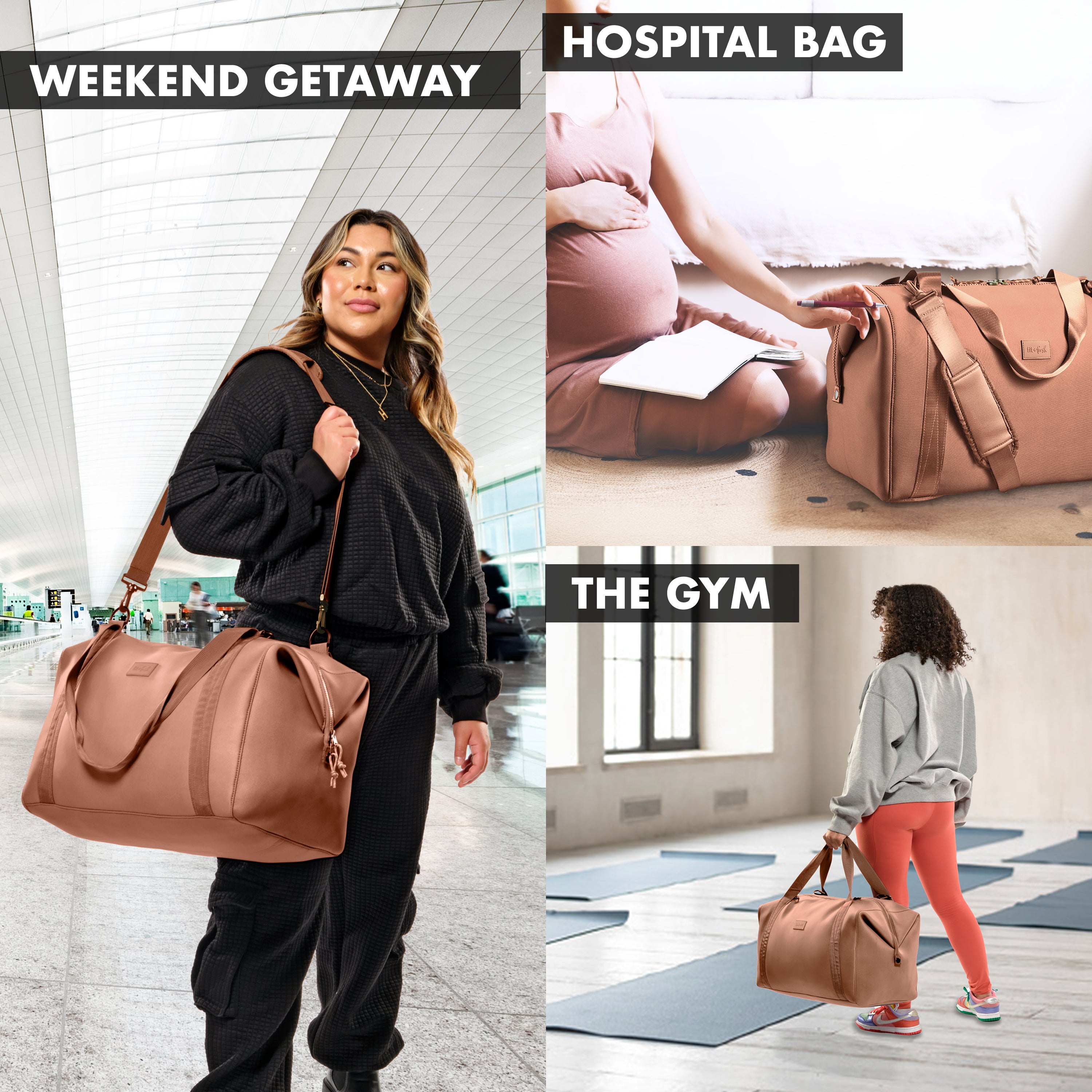 fit-fresh-neoprene-adult-travel-duffel-camel-19-inch-carry-on-weekender-bag-with image 5