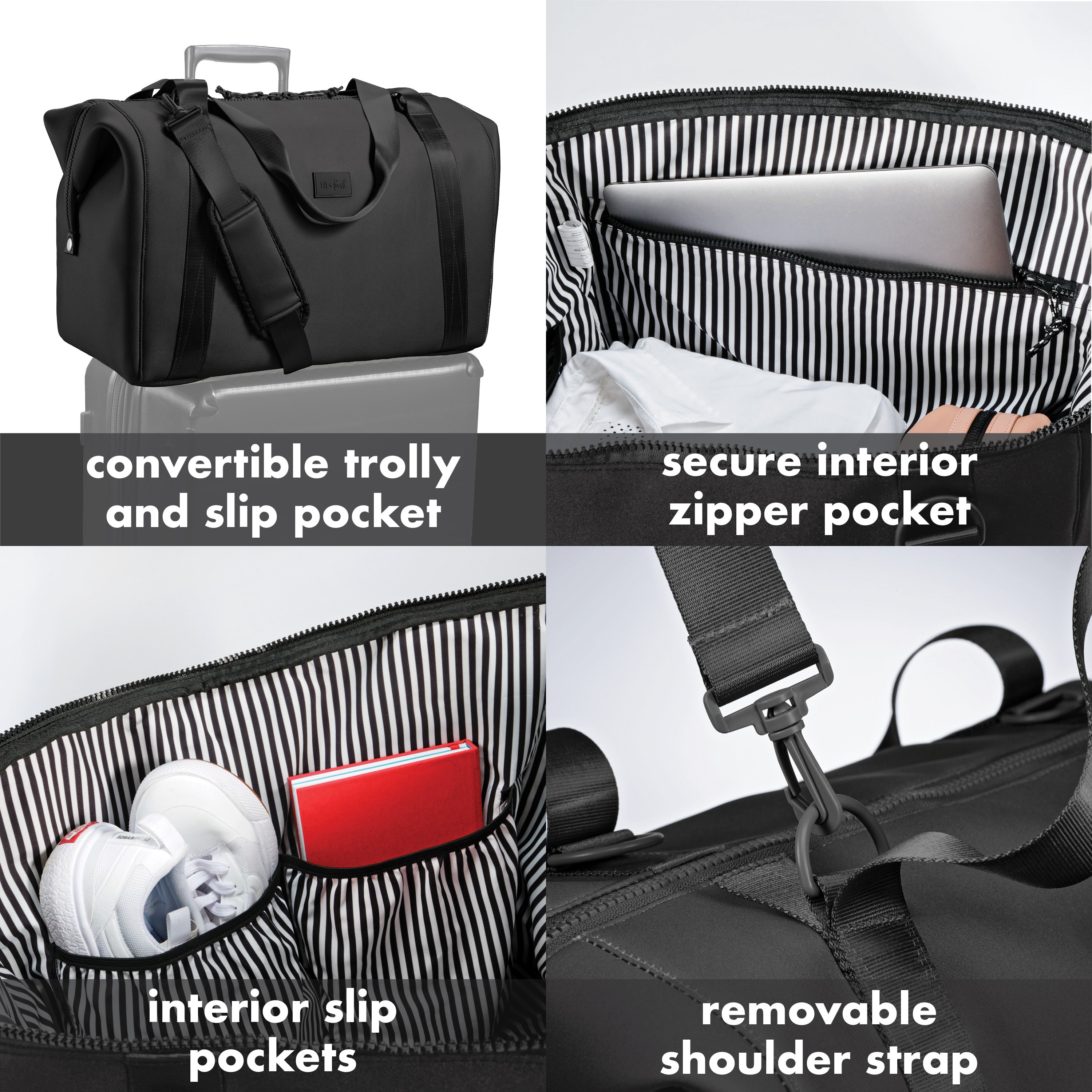 fit-fresh-neoprene-adult-travel-duffel-black-19-carry-on-weekender-bag-with-trol image 4