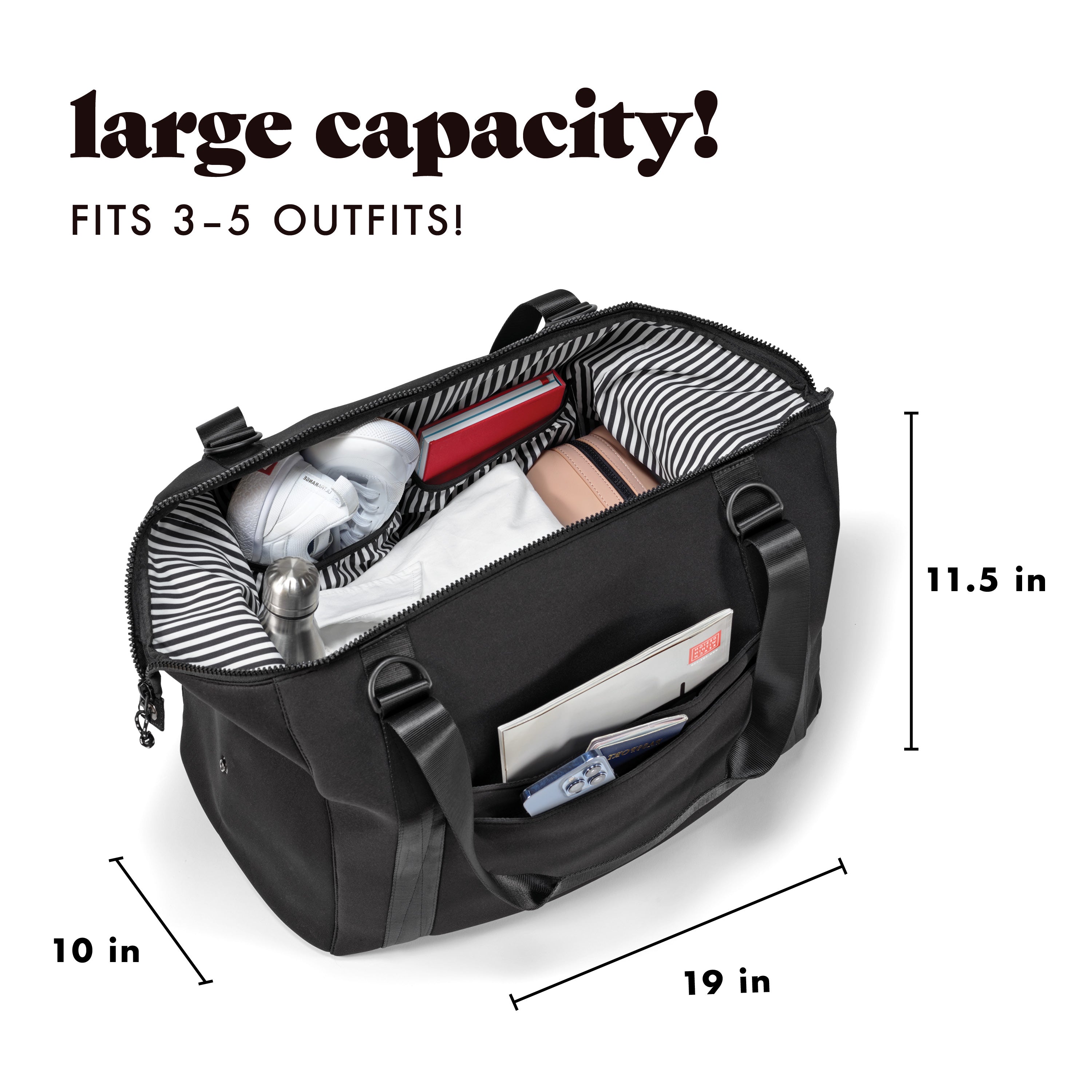 fit-fresh-neoprene-adult-travel-duffel-black-19-carry-on-weekender-bag-with-trol image 2