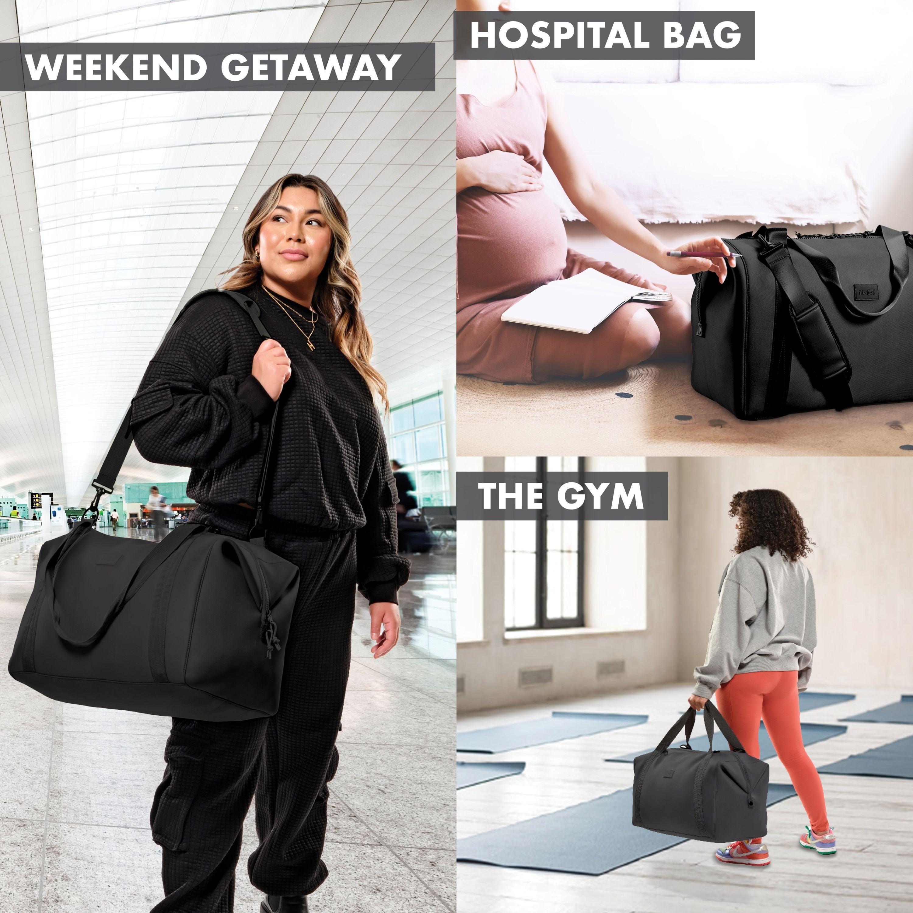 fit-fresh-neoprene-adult-travel-duffel-black-19-carry-on-weekender-bag-with-trol image 5