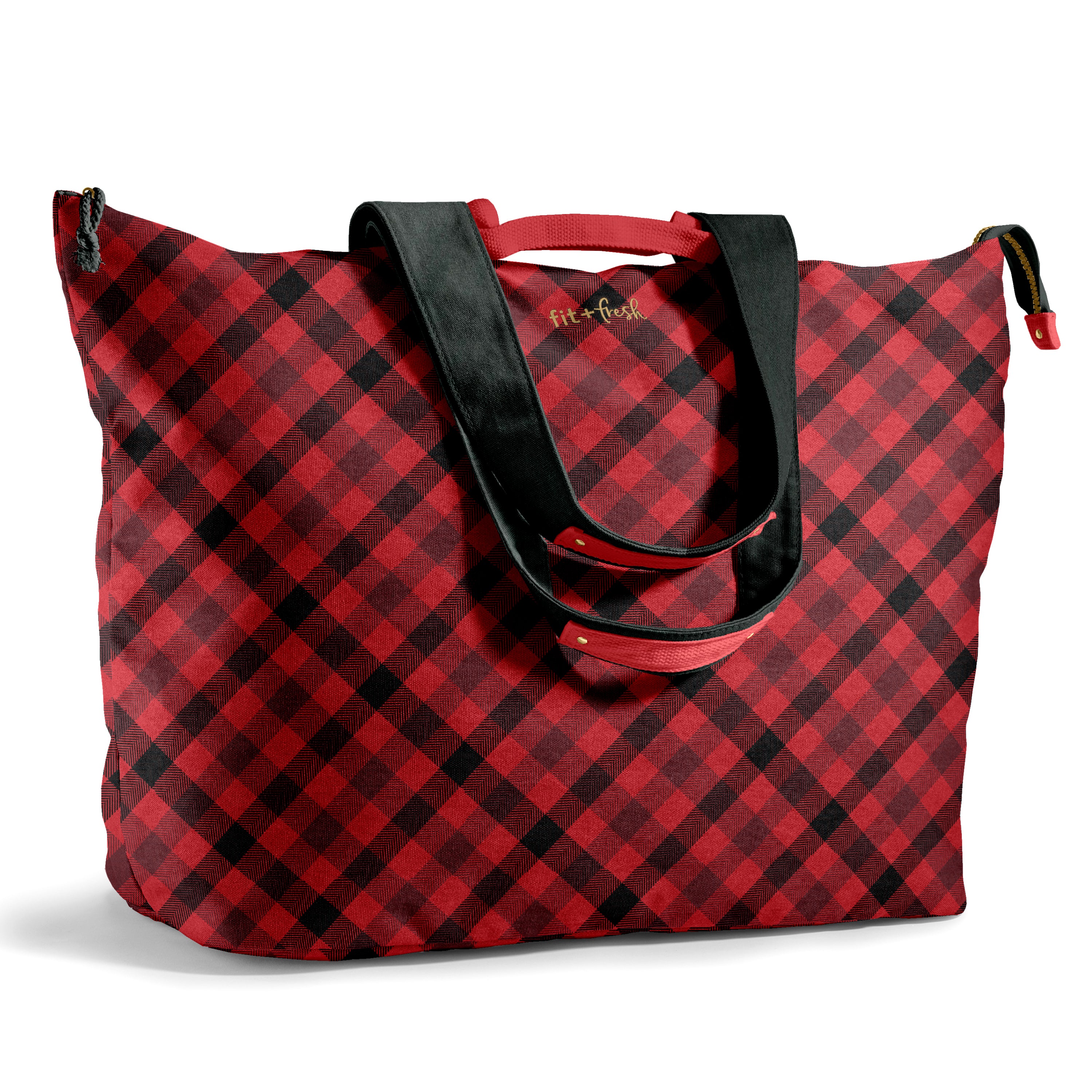 fit-fresh-all-the-things-xl-travel-tote-bag-red-checkered image 1