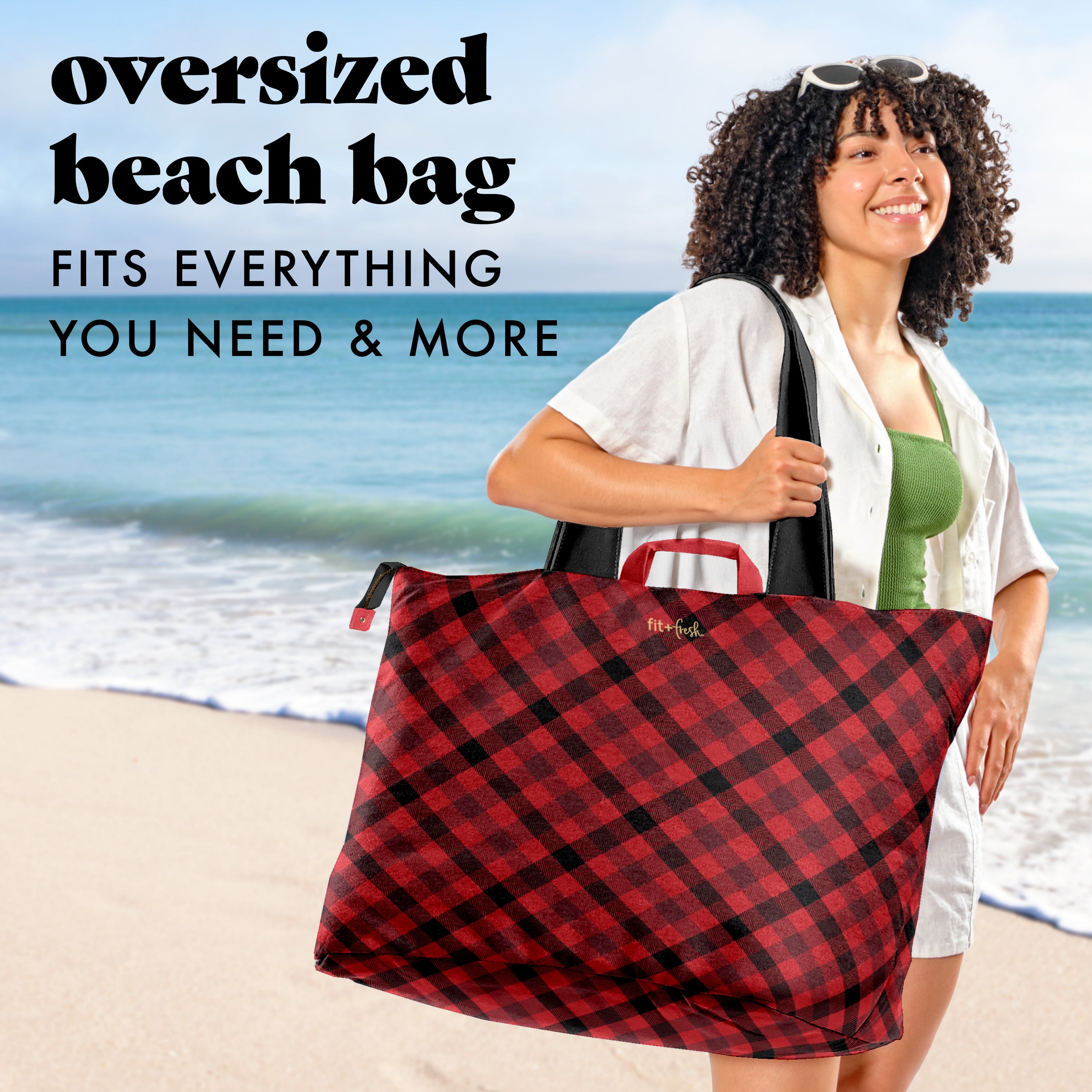 fit-fresh-all-the-things-xl-travel-tote-bag-red-checkered image 2