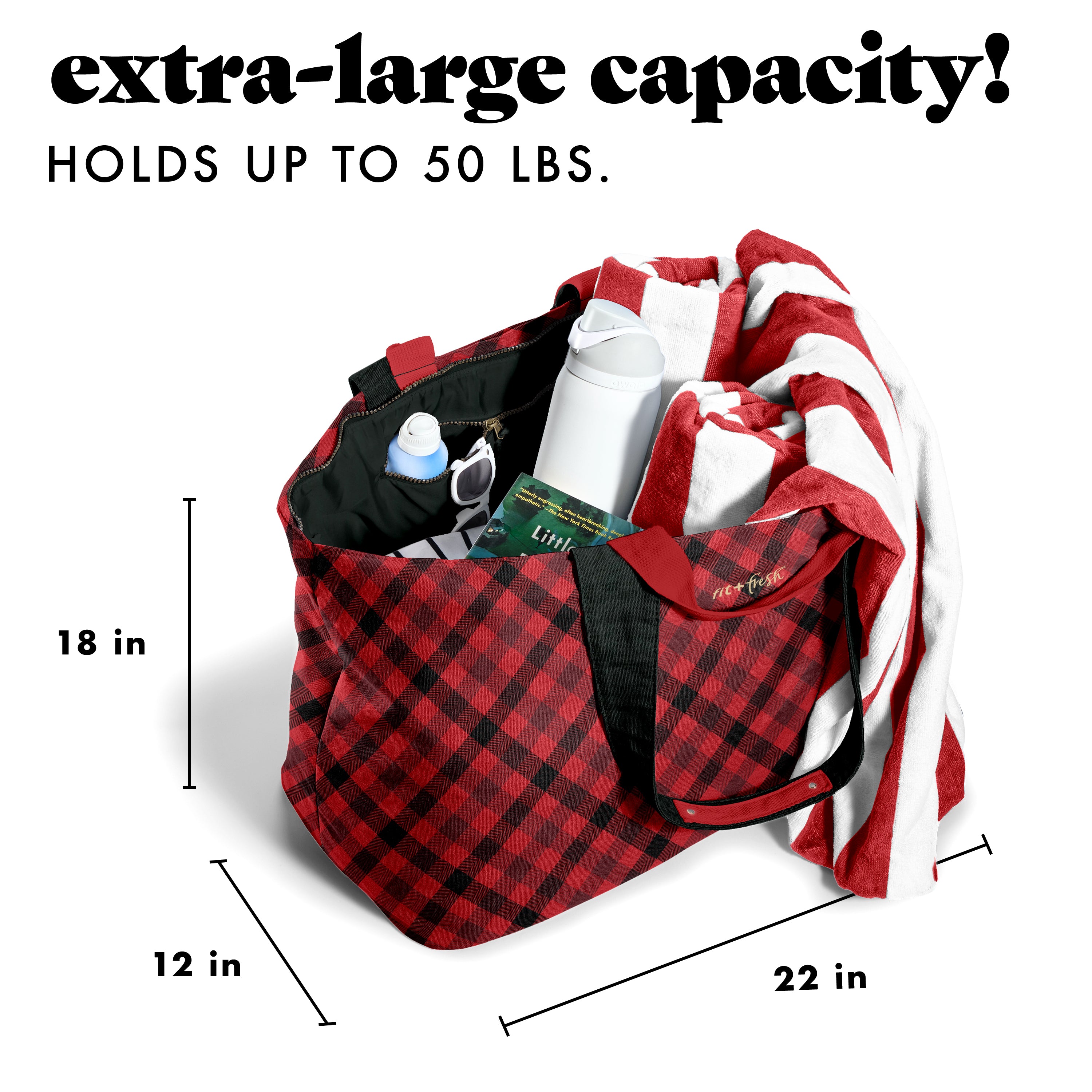 fit-fresh-all-the-things-xl-travel-tote-bag-red-checkered image 3