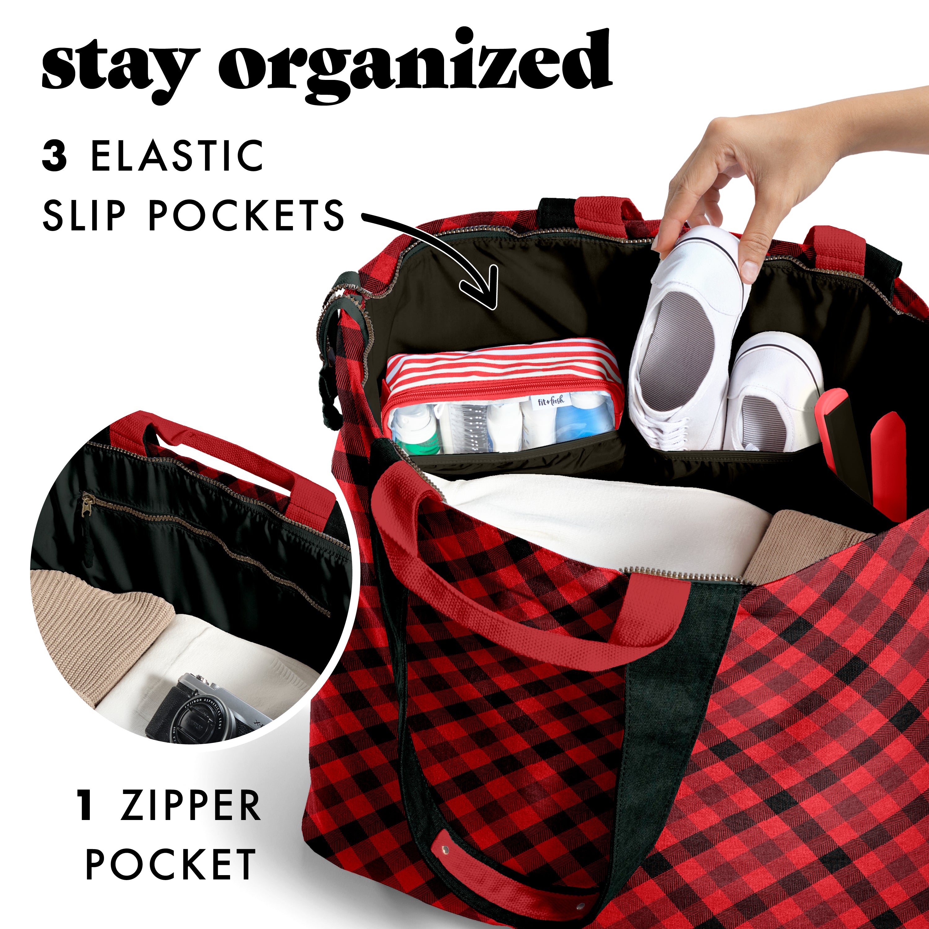 fit-fresh-all-the-things-xl-travel-tote-bag-red-checkered image 5