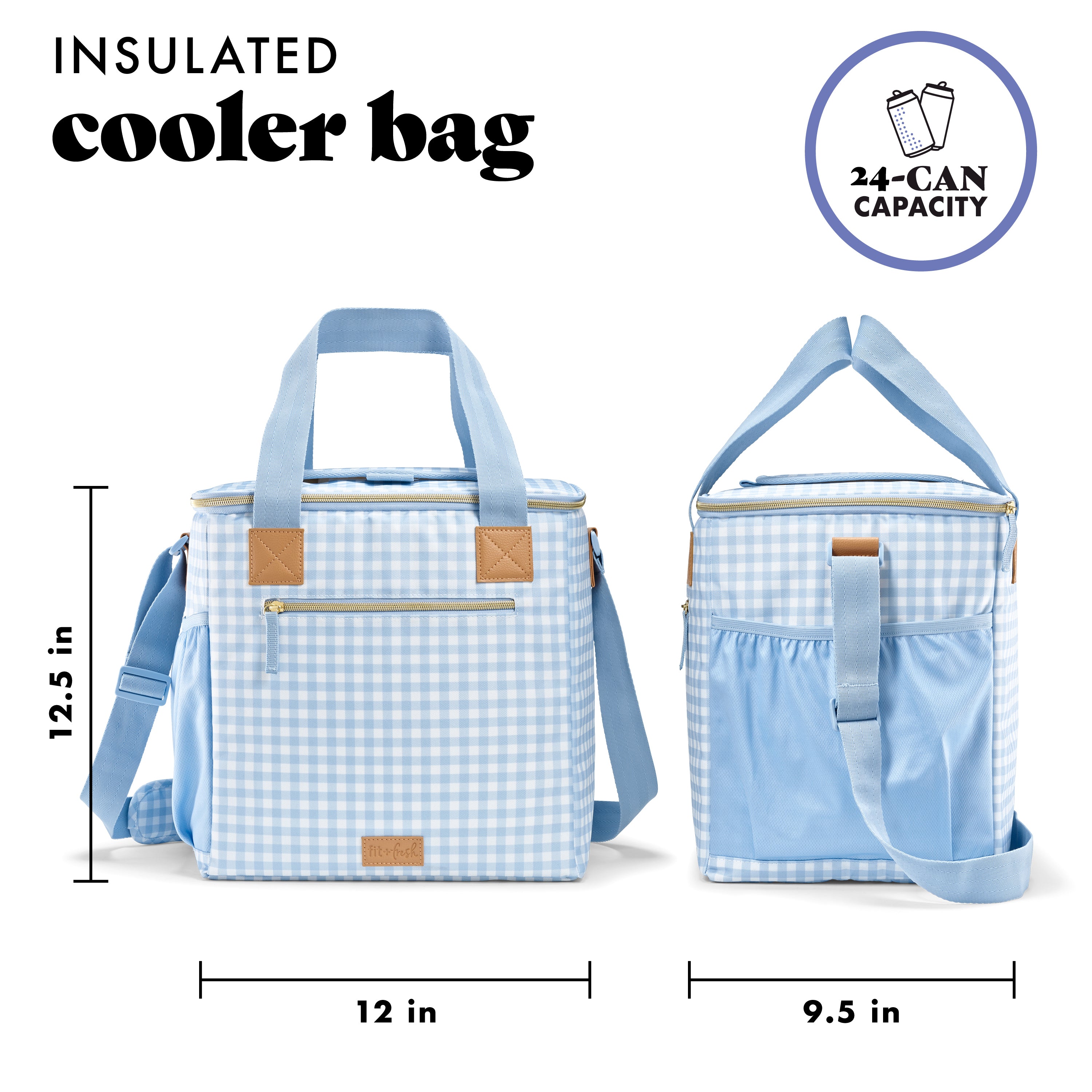 fit-fresh-regatta-24-can-soft-cooler-blue-gingham-leak-resistant-insulated-cross image 2
