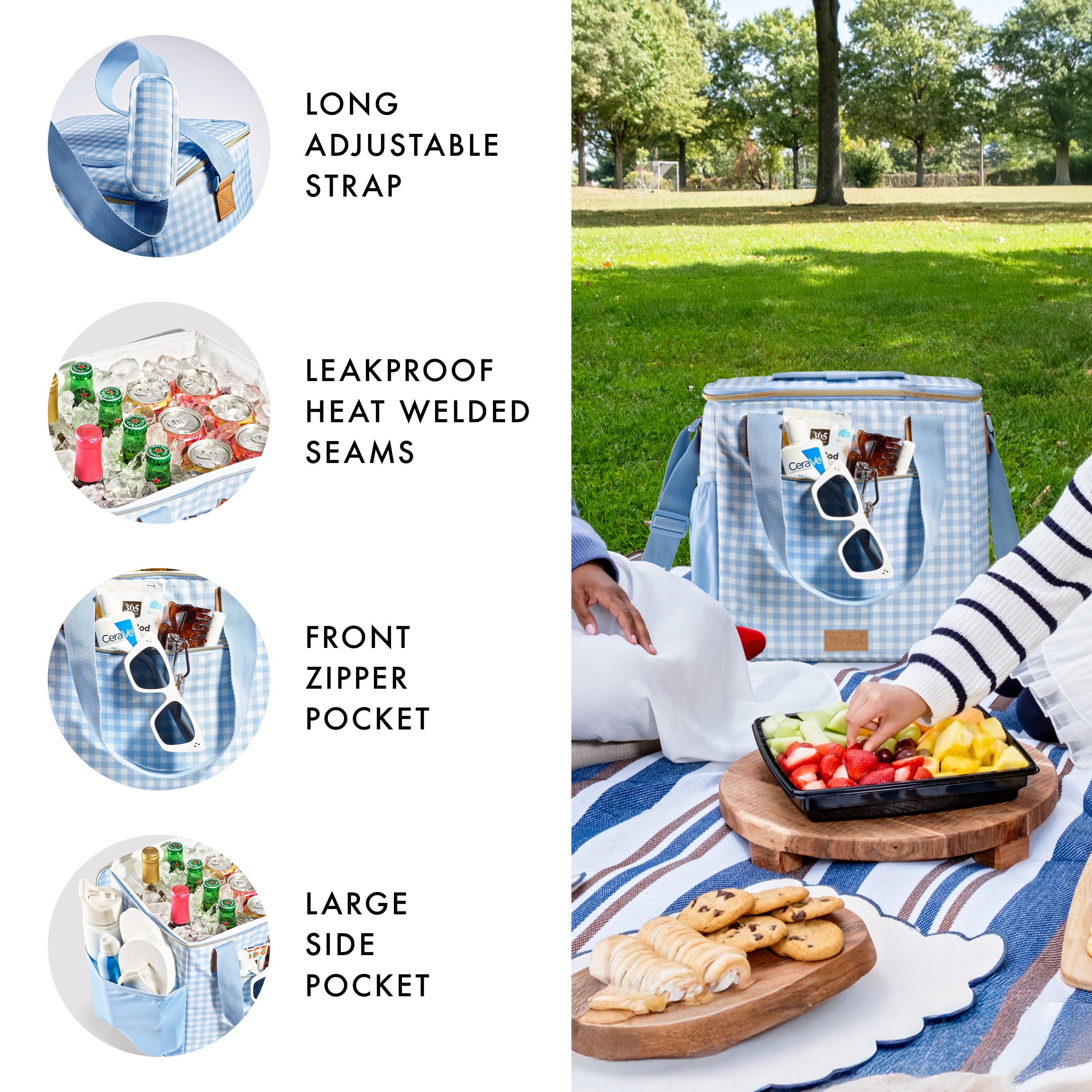 fit-fresh-regatta-24-can-soft-cooler-blue-gingham-leak-resistant-insulated-cross image 3