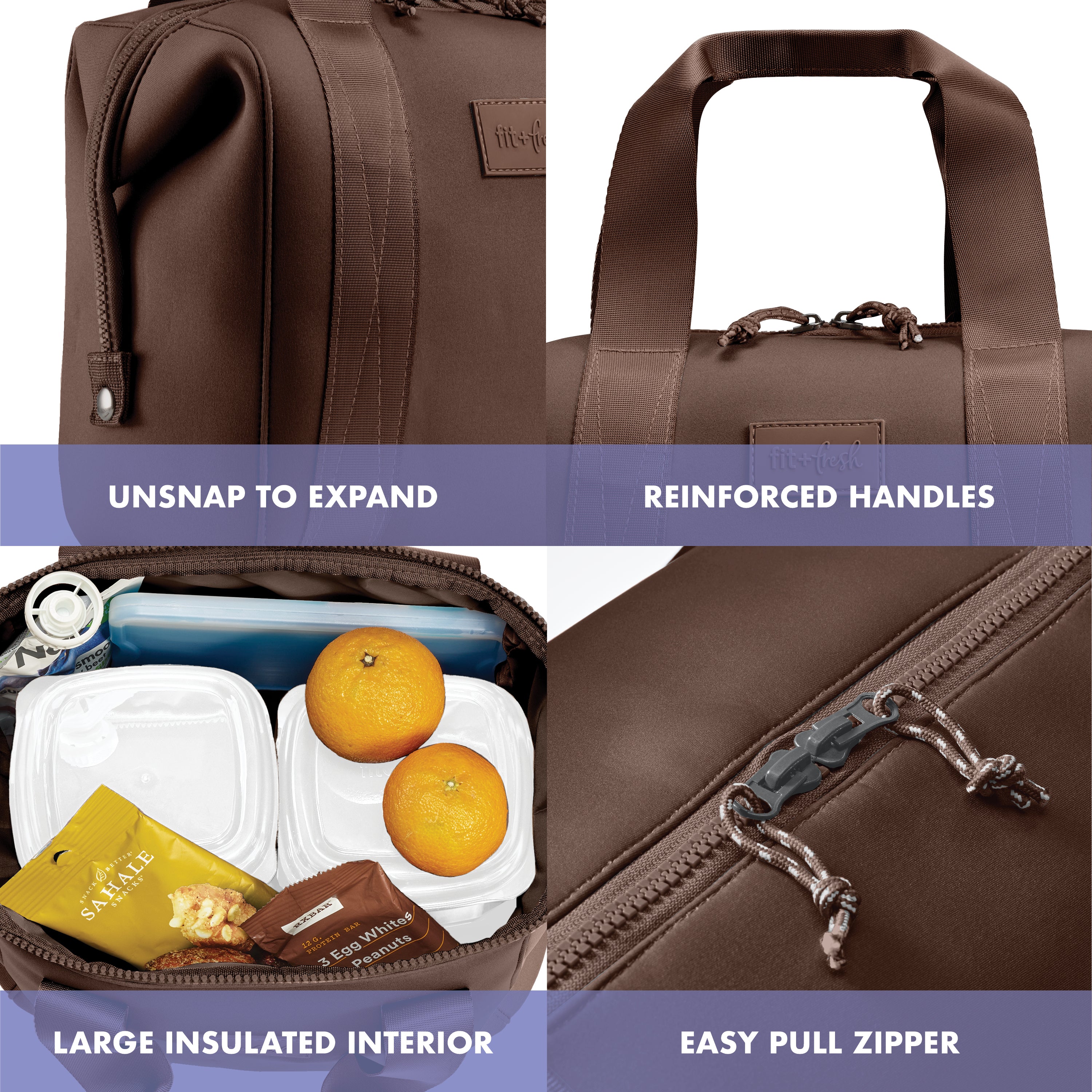 fit-fresh-remi-neoprene-lunch-bag-with-lunch-kit-dark-chocolate-machine-washable image 3