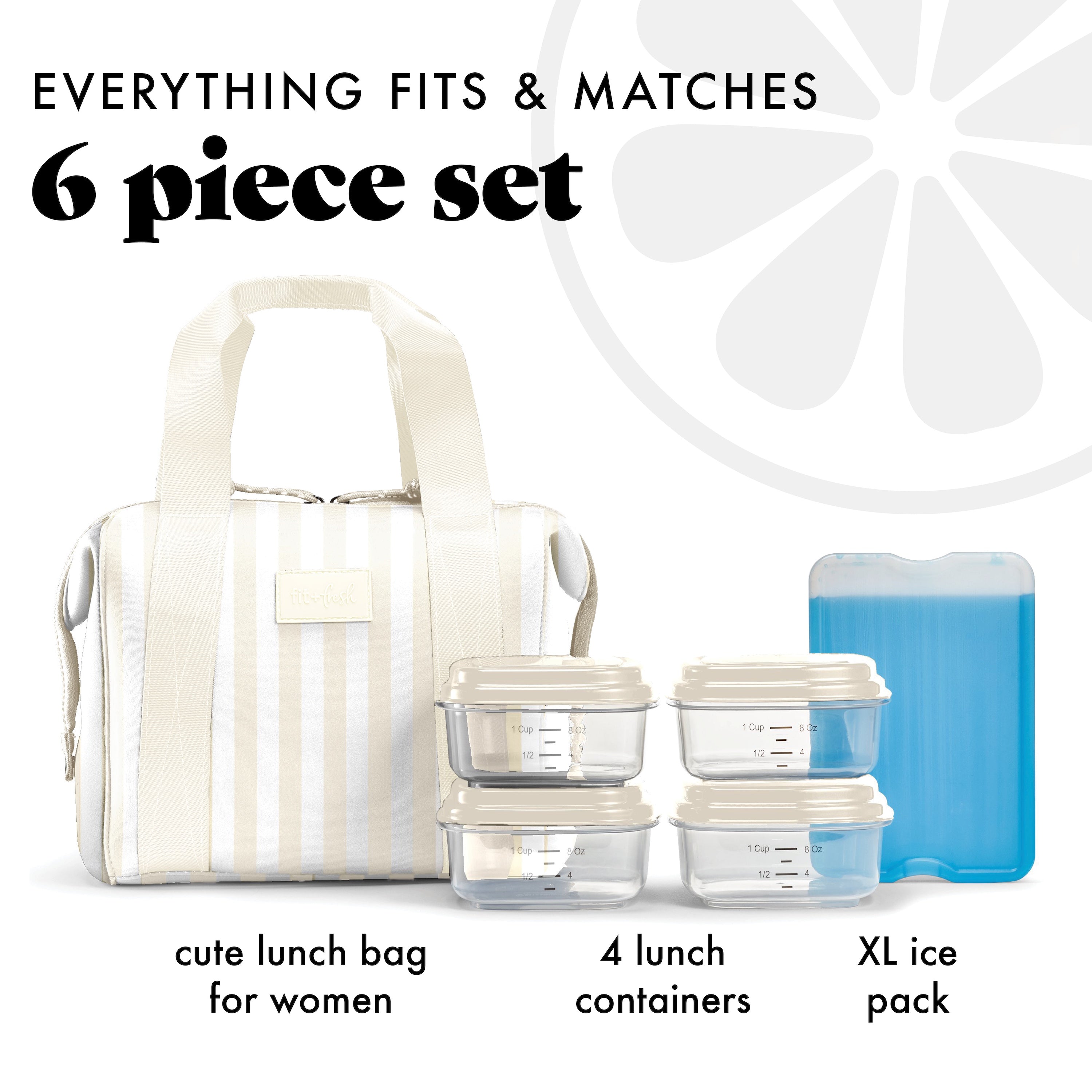 fit-fresh-remi-neoprene-lunch-bag-with-lunch-kit-ivory-stripe image 2
