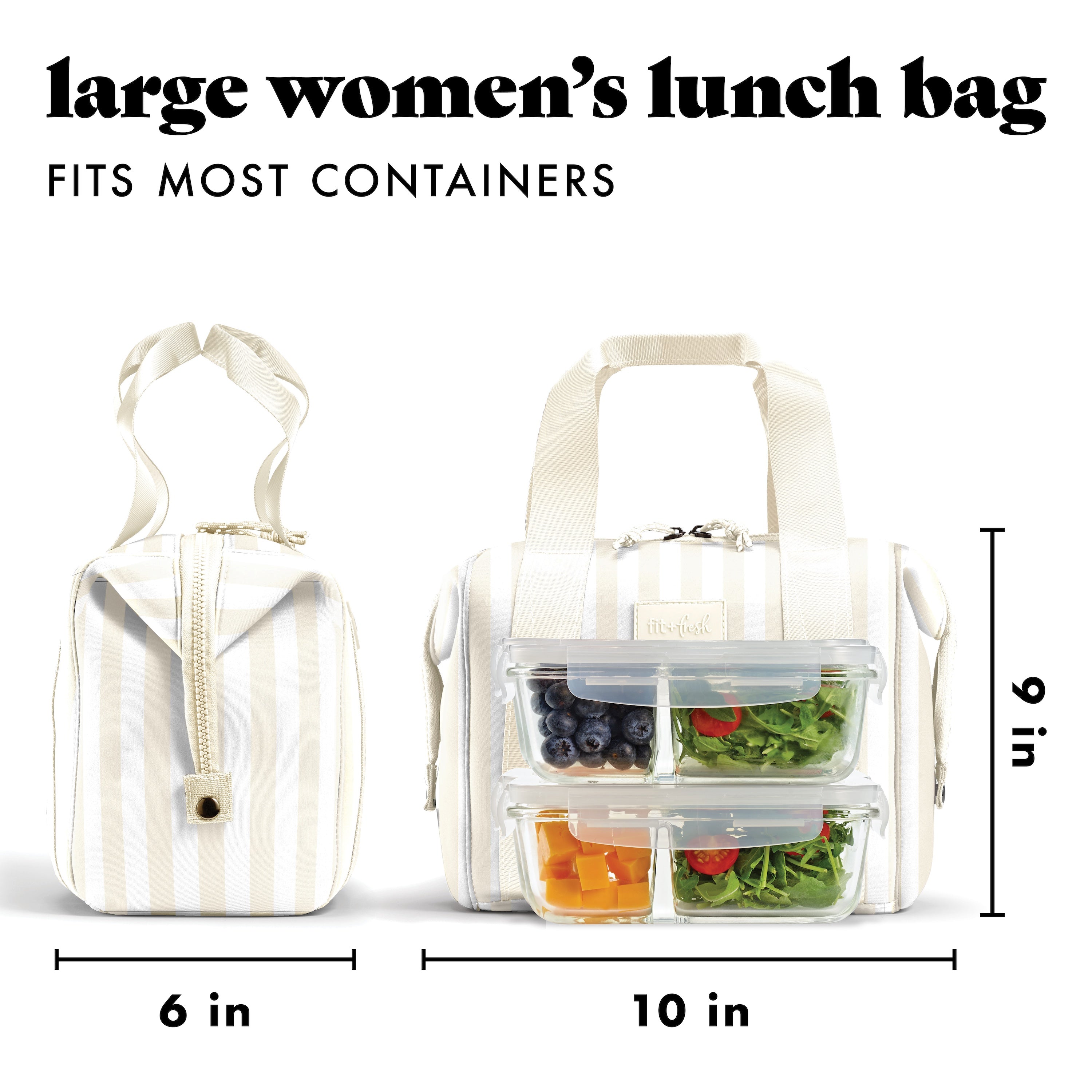 fit-fresh-remi-neoprene-lunch-bag-with-lunch-kit-ivory-stripe image 5