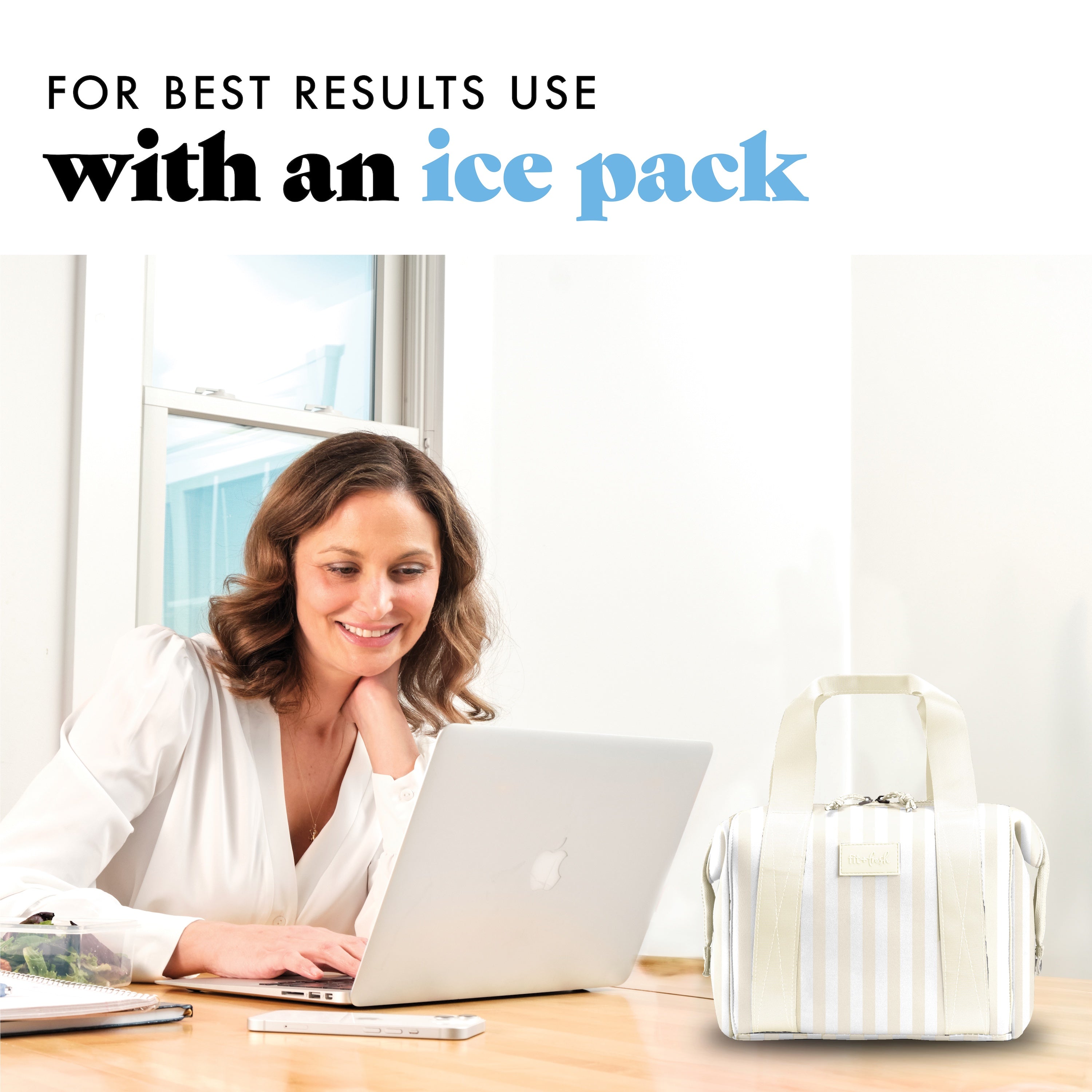 fit-fresh-remi-neoprene-lunch-bag-with-lunch-kit-ivory-stripe image 6