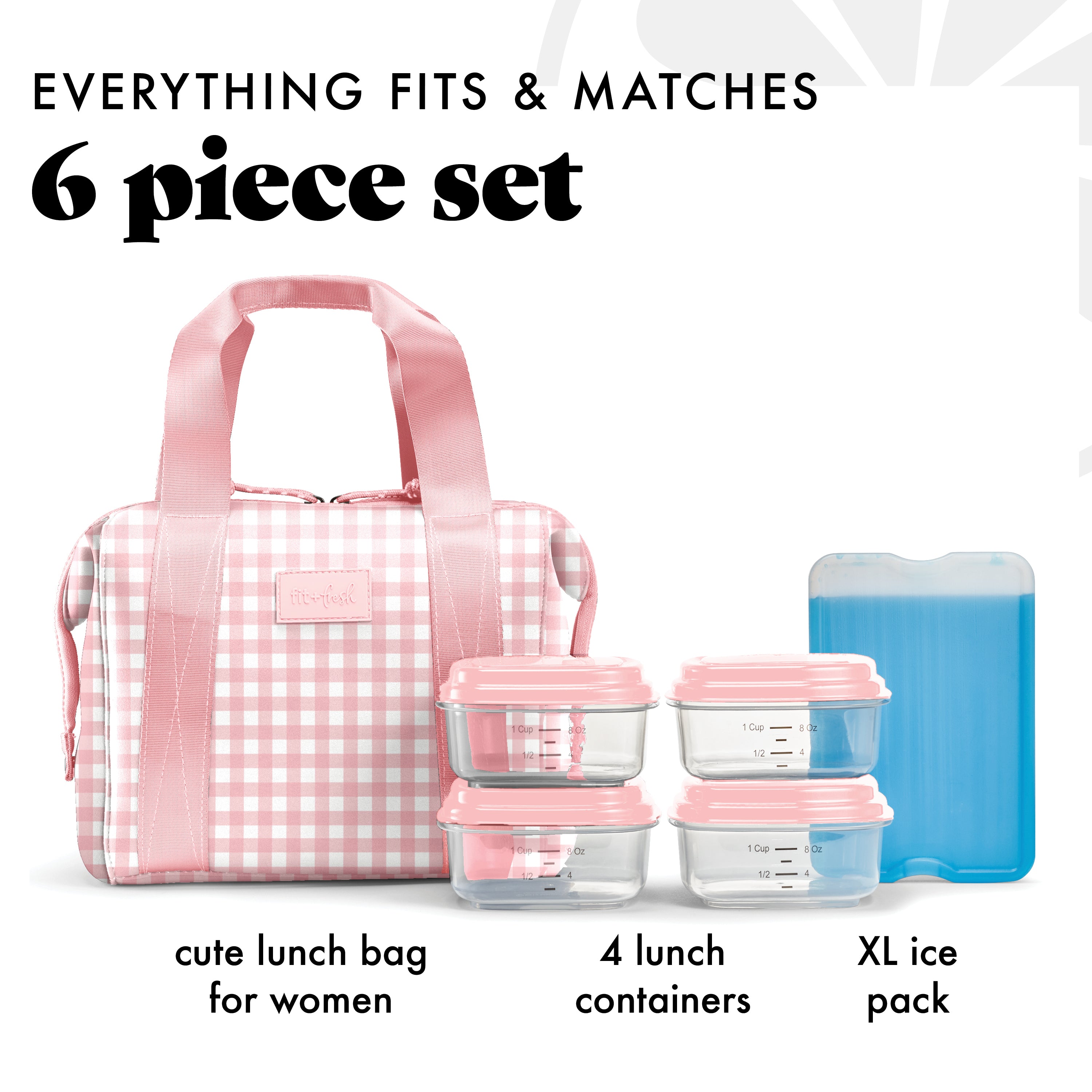 fit-fresh-remi-neoprene-lunch-bag-with-lunch-kit-pink-gingham image 2