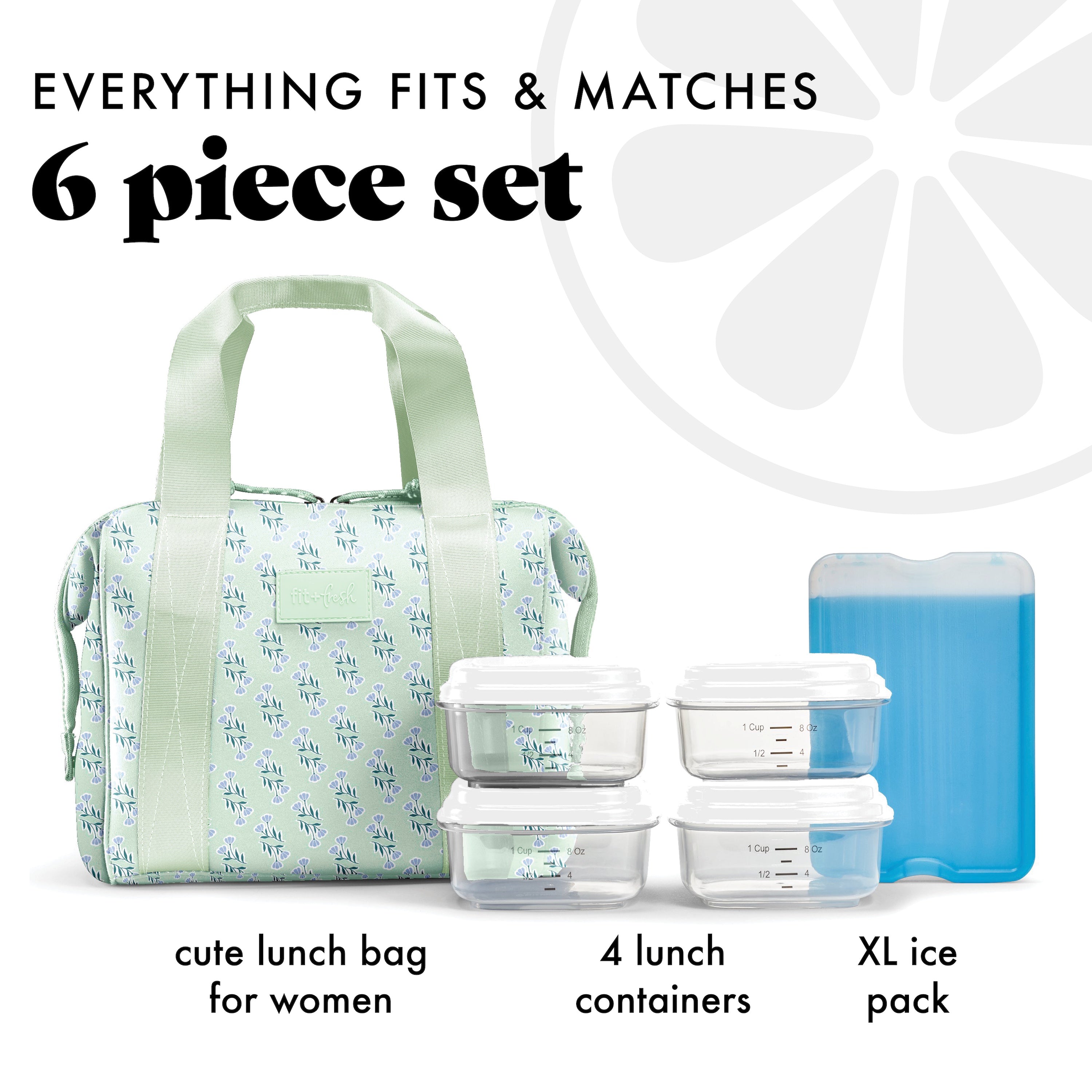 fit-fresh-remi-neoprene-lunch-bag-with-lunch-kit-sage-flower-block-complete-insu image 2
