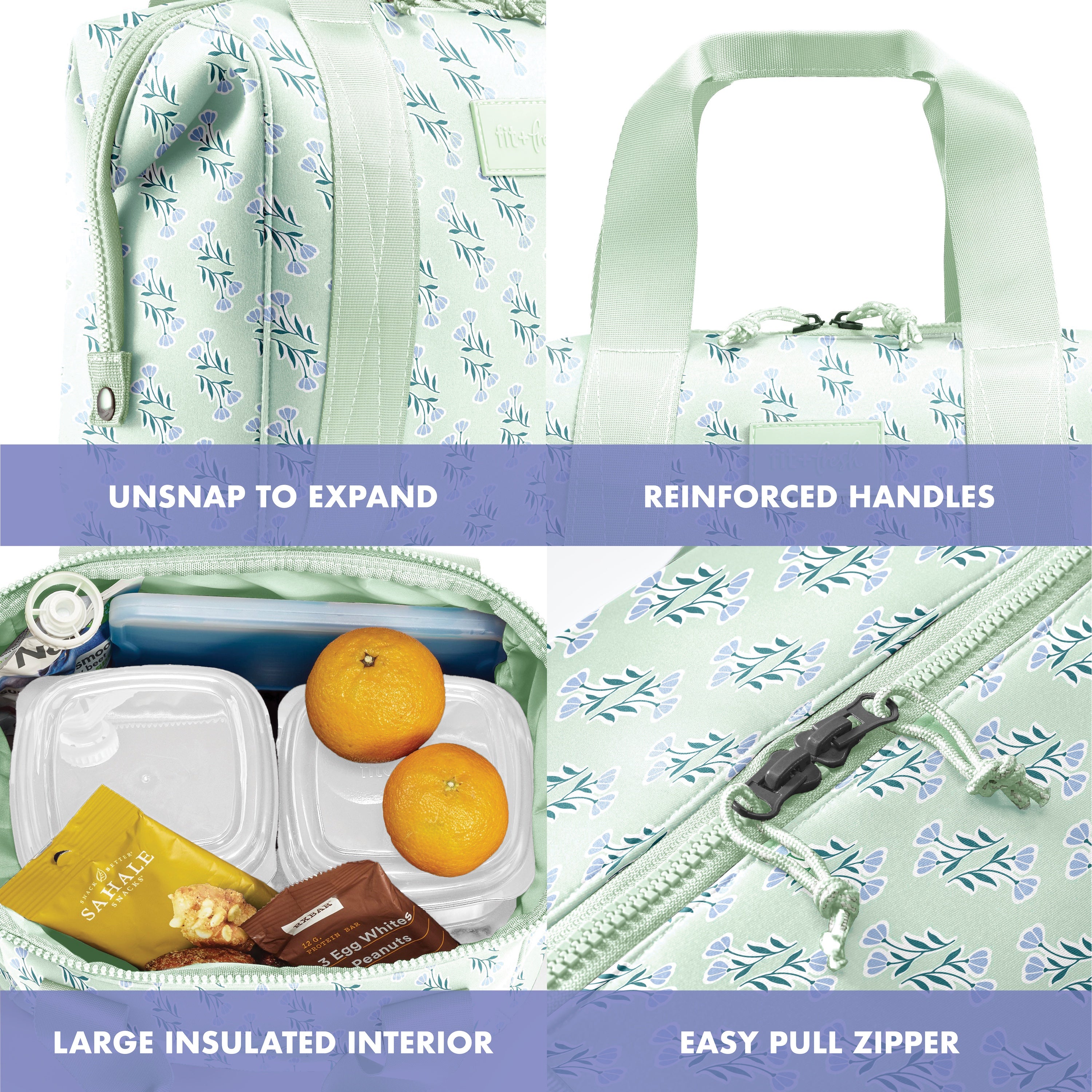 fit-fresh-remi-neoprene-lunch-bag-with-lunch-kit-sage-flower-block-complete-insu image 3