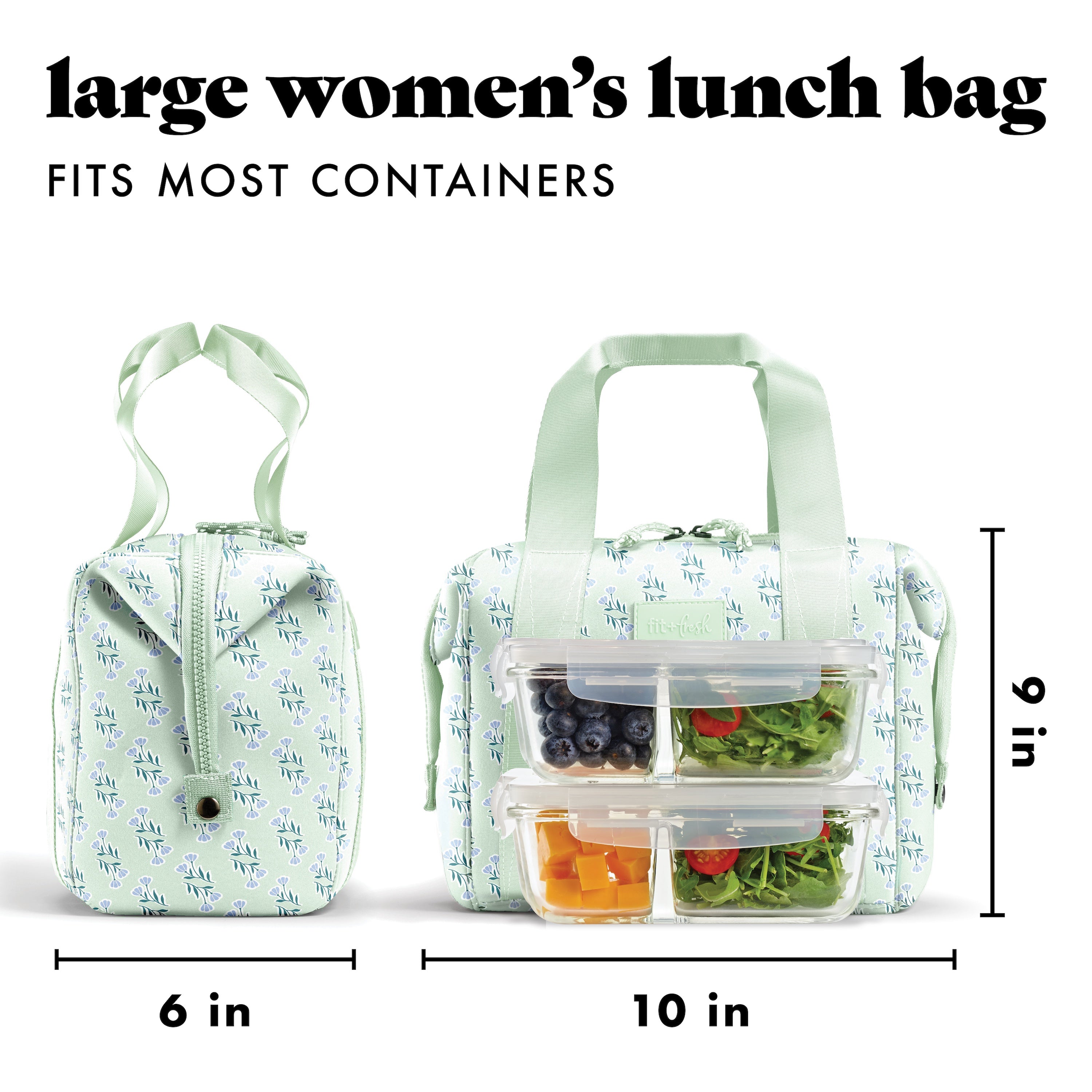fit-fresh-remi-neoprene-lunch-bag-with-lunch-kit-sage-flower-block-complete-insu image 5