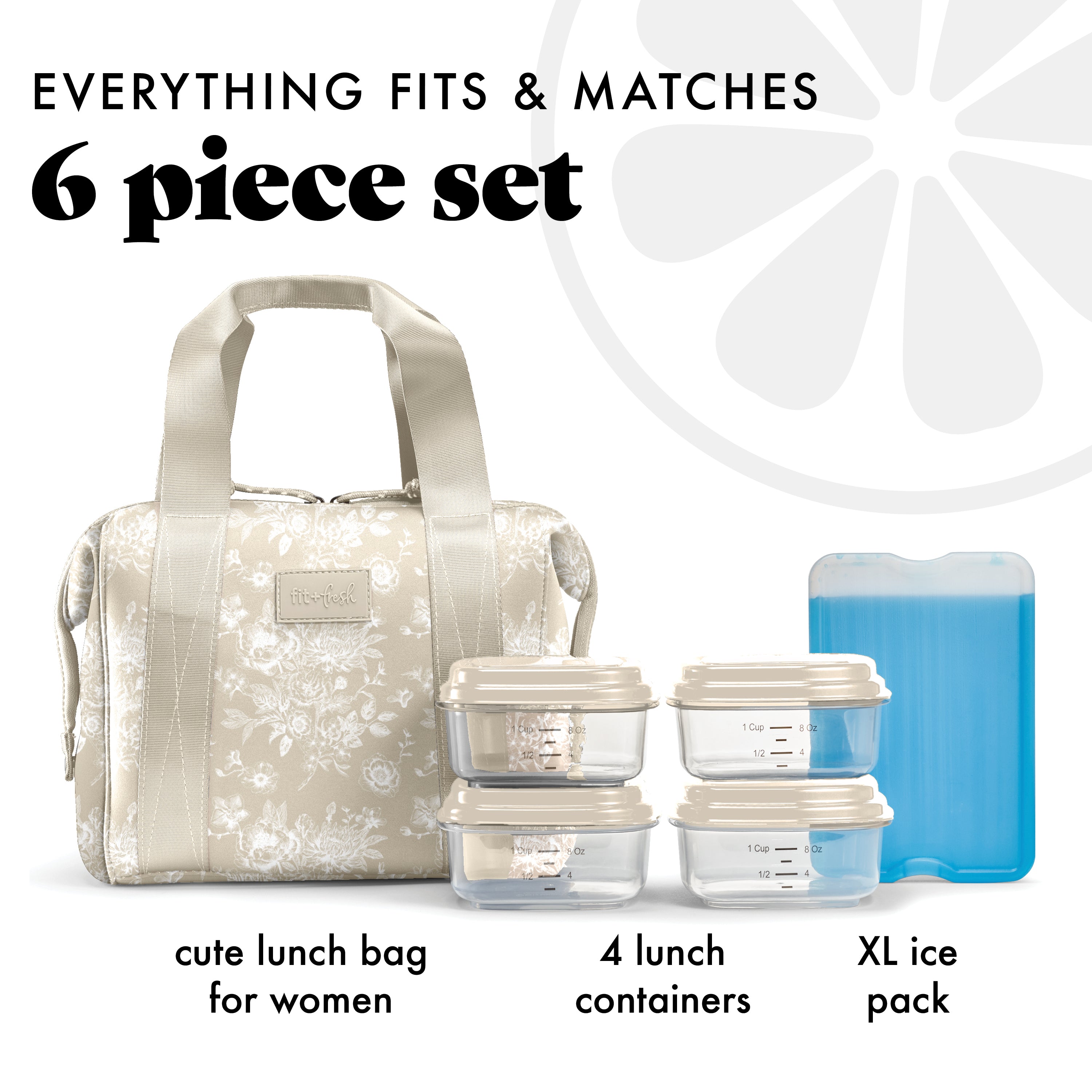 fit-fresh-remi-neoprene-lunch-bag-with-lunch-kit-tan-floral-toile image 2