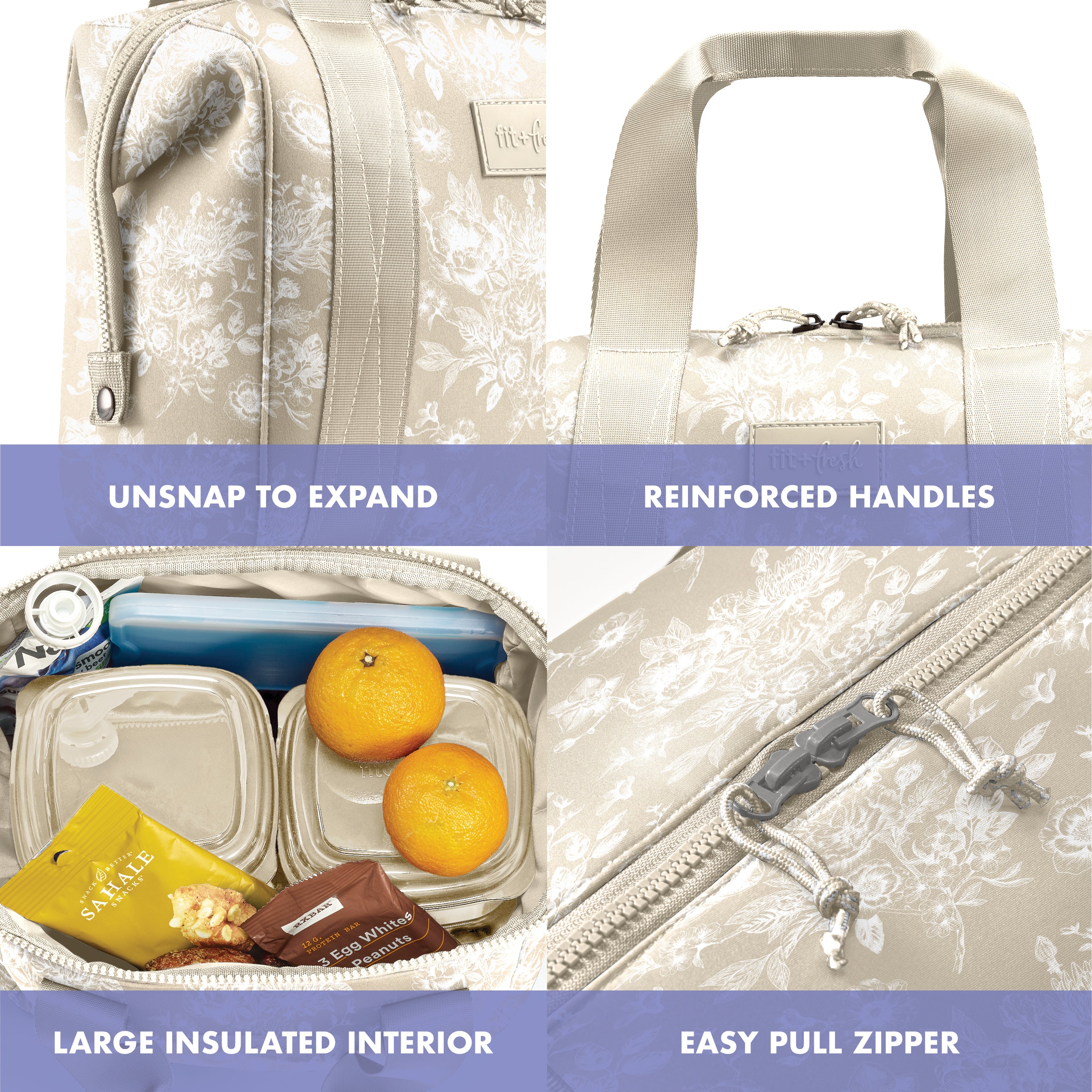 fit-fresh-remi-neoprene-lunch-bag-with-lunch-kit-tan-floral-toile image 3