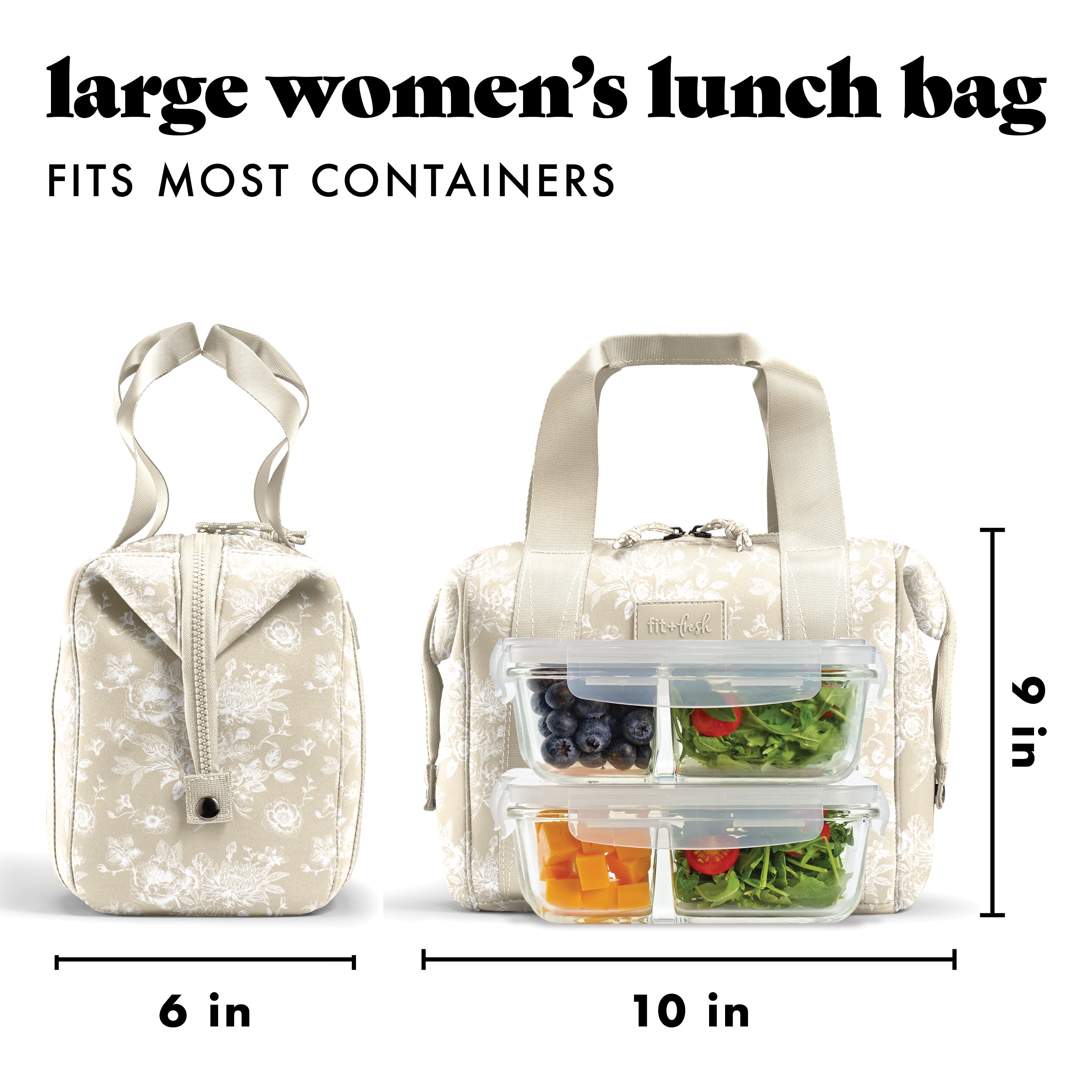 fit-fresh-remi-neoprene-lunch-bag-with-lunch-kit-tan-floral-toile image 5