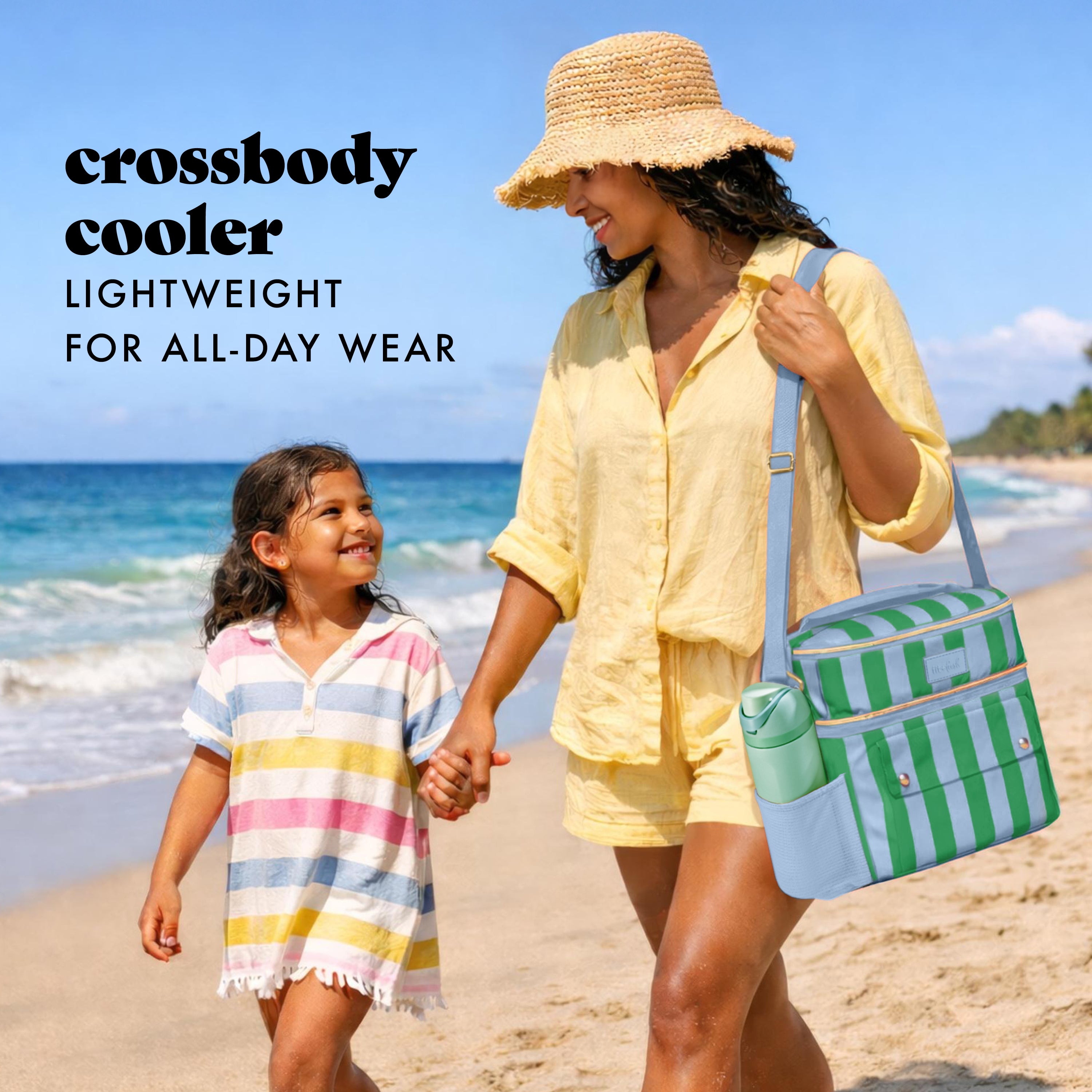 fit-fresh-sidekick-15-can-dual-compartment-cooler-bag-coastal-cabana-stripe-leak image 2