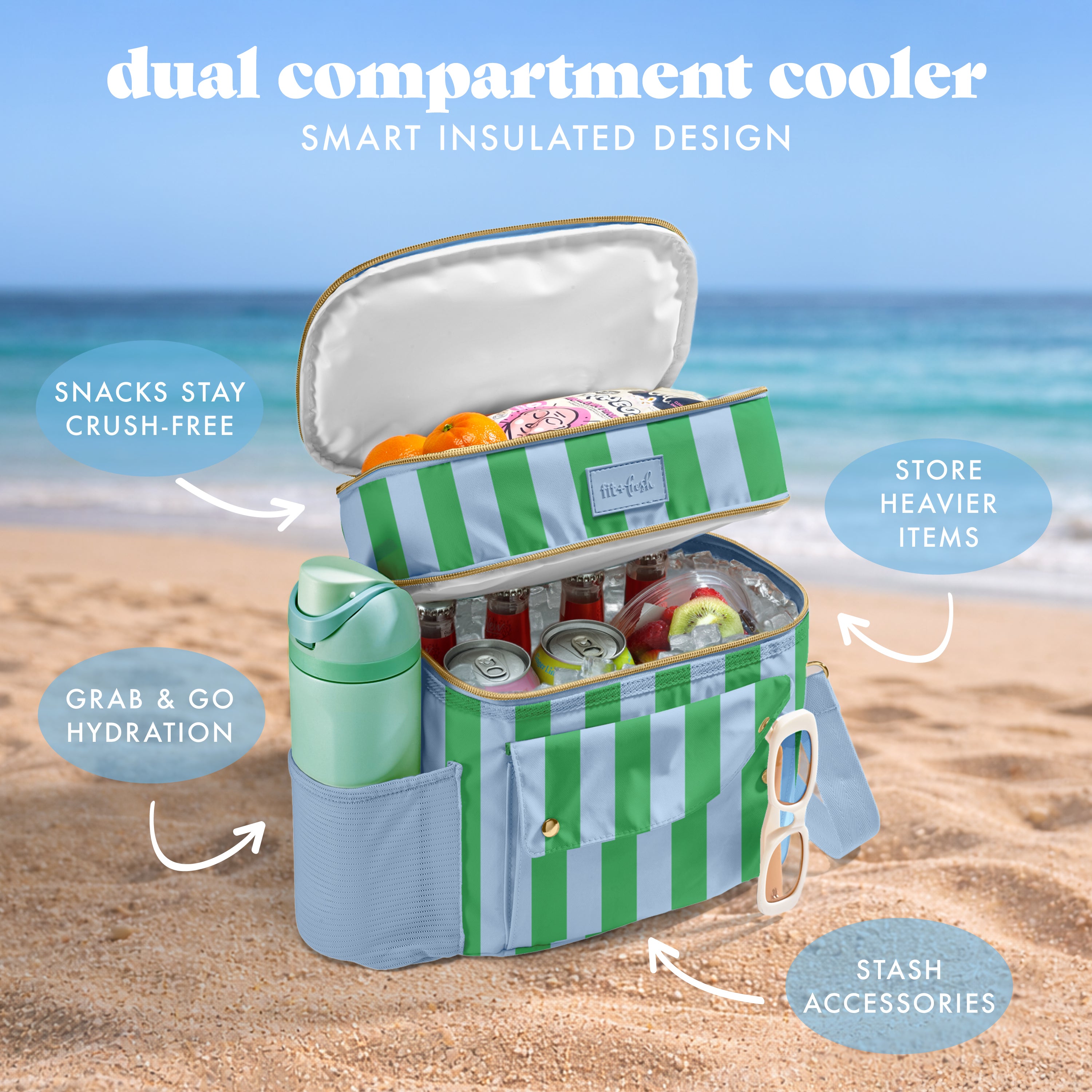 fit-fresh-sidekick-15-can-dual-compartment-cooler-bag-coastal-cabana-stripe-leak image 5